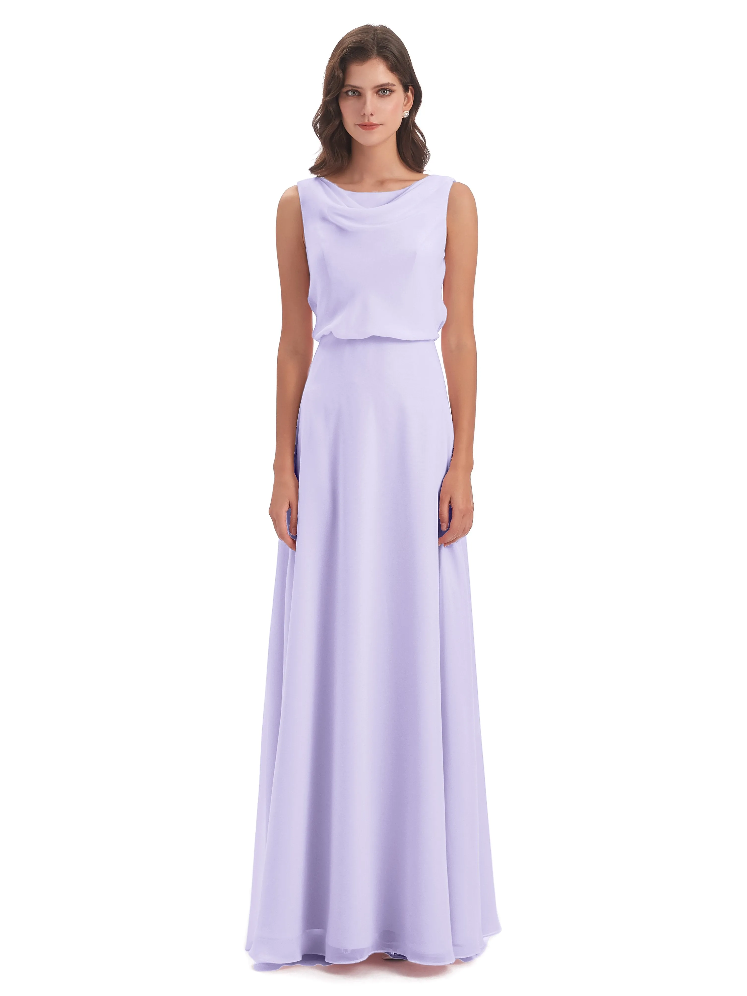 Layla Sheath Scoop V Back Chiffon Long Bridesmaid Dresses