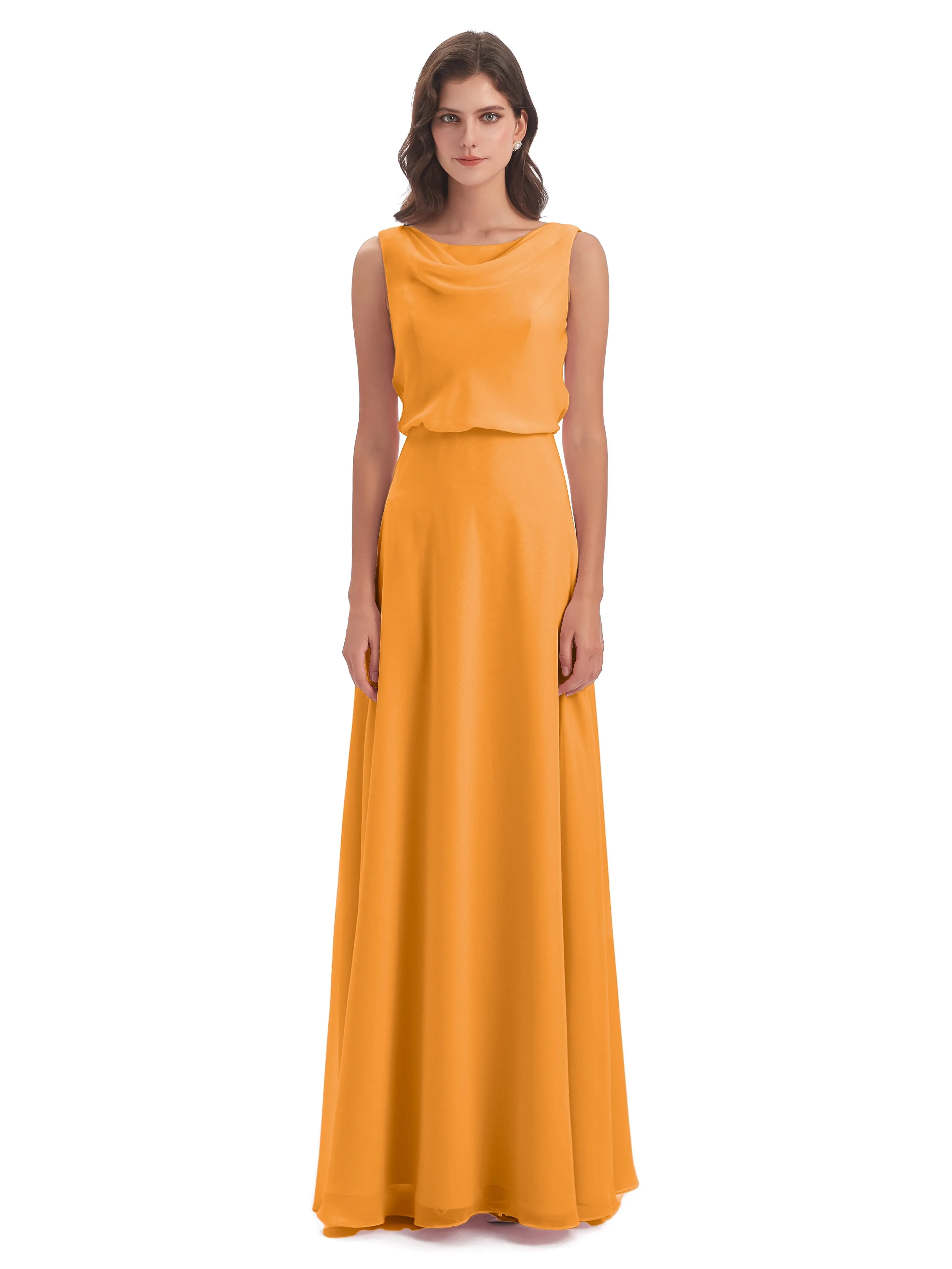 Layla Sheath Scoop V Back Chiffon Long Bridesmaid Dresses