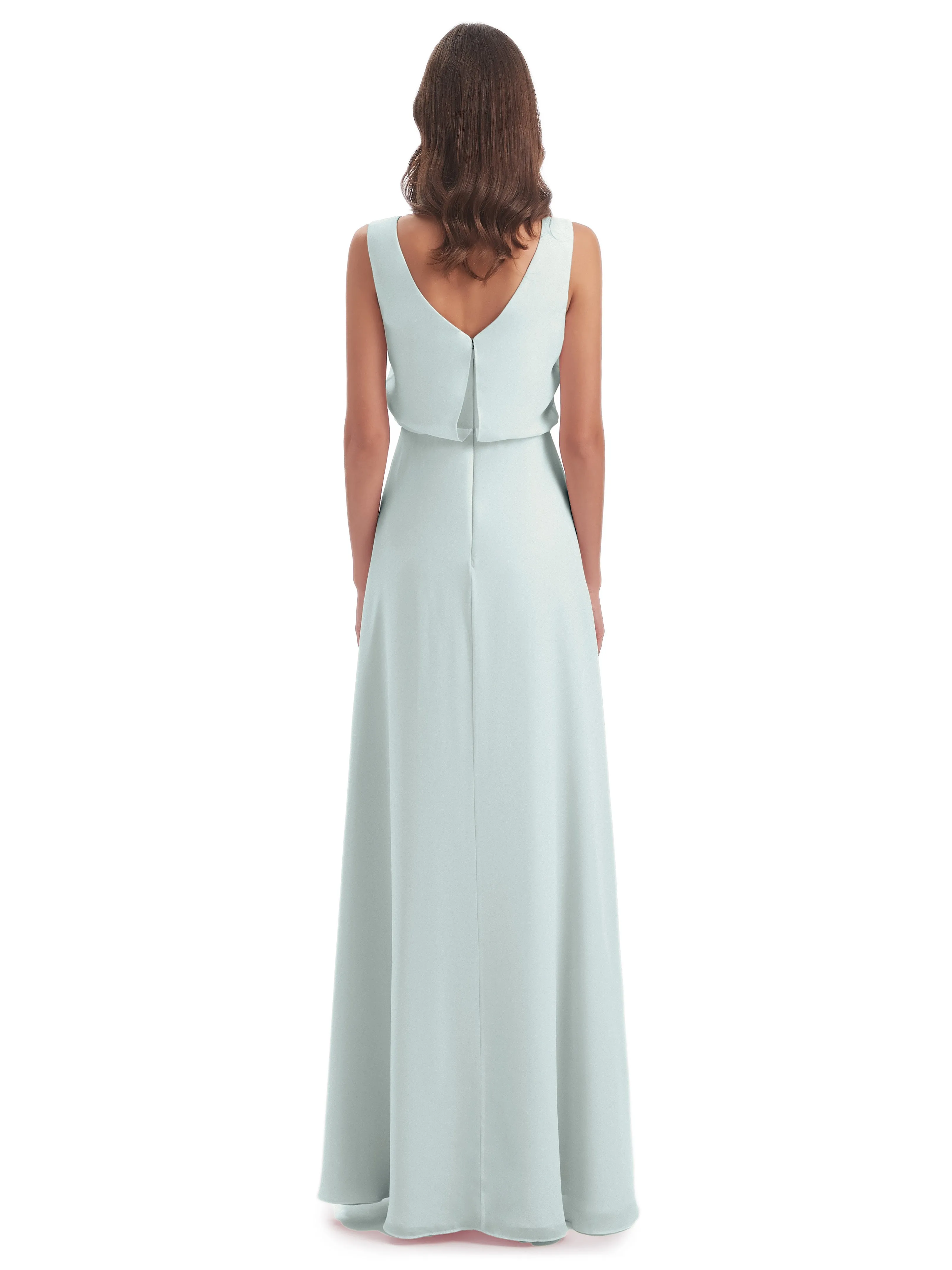 Layla Sheath Scoop V Back Chiffon Long Bridesmaid Dresses