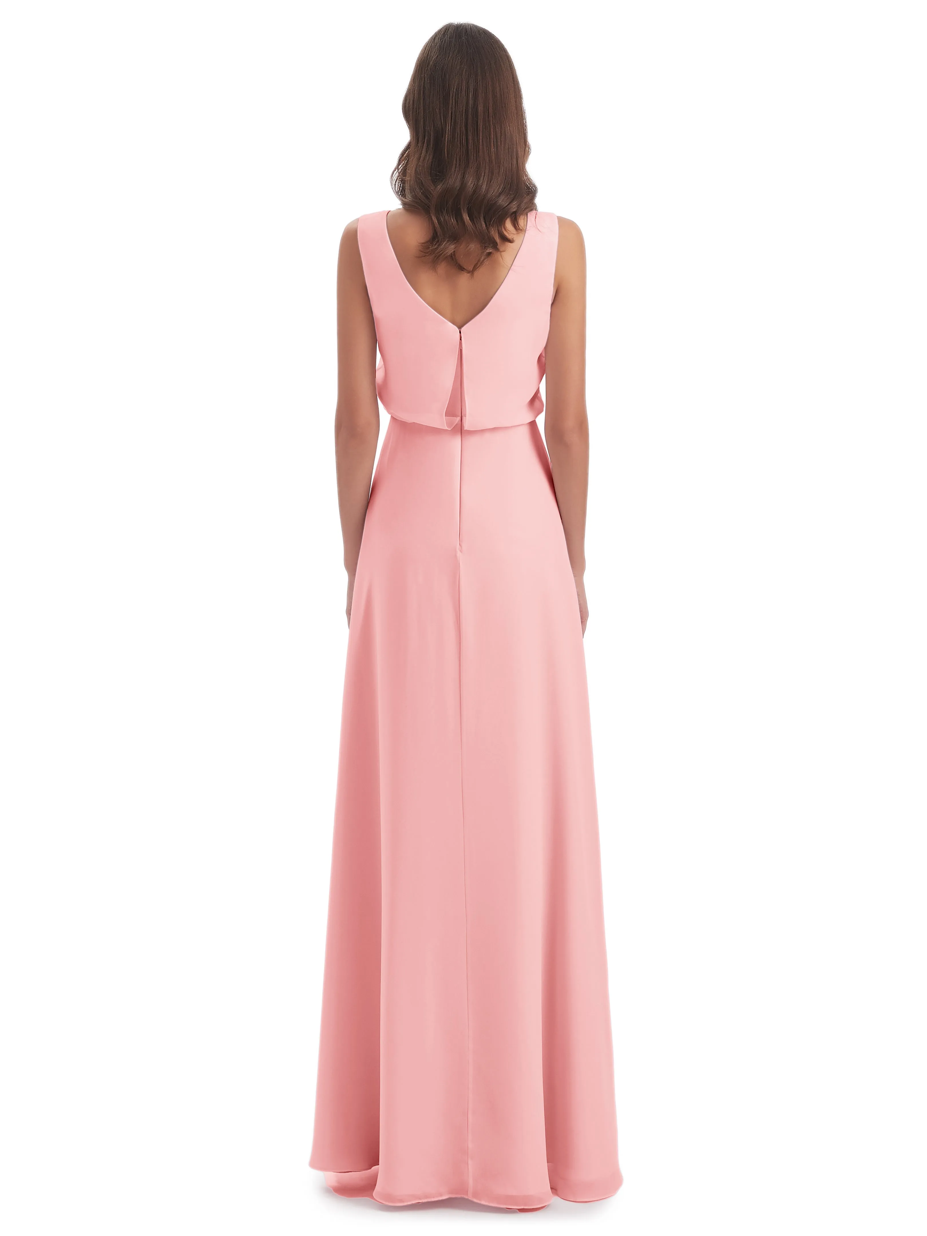 Layla Sheath Scoop V Back Chiffon Long Bridesmaid Dresses