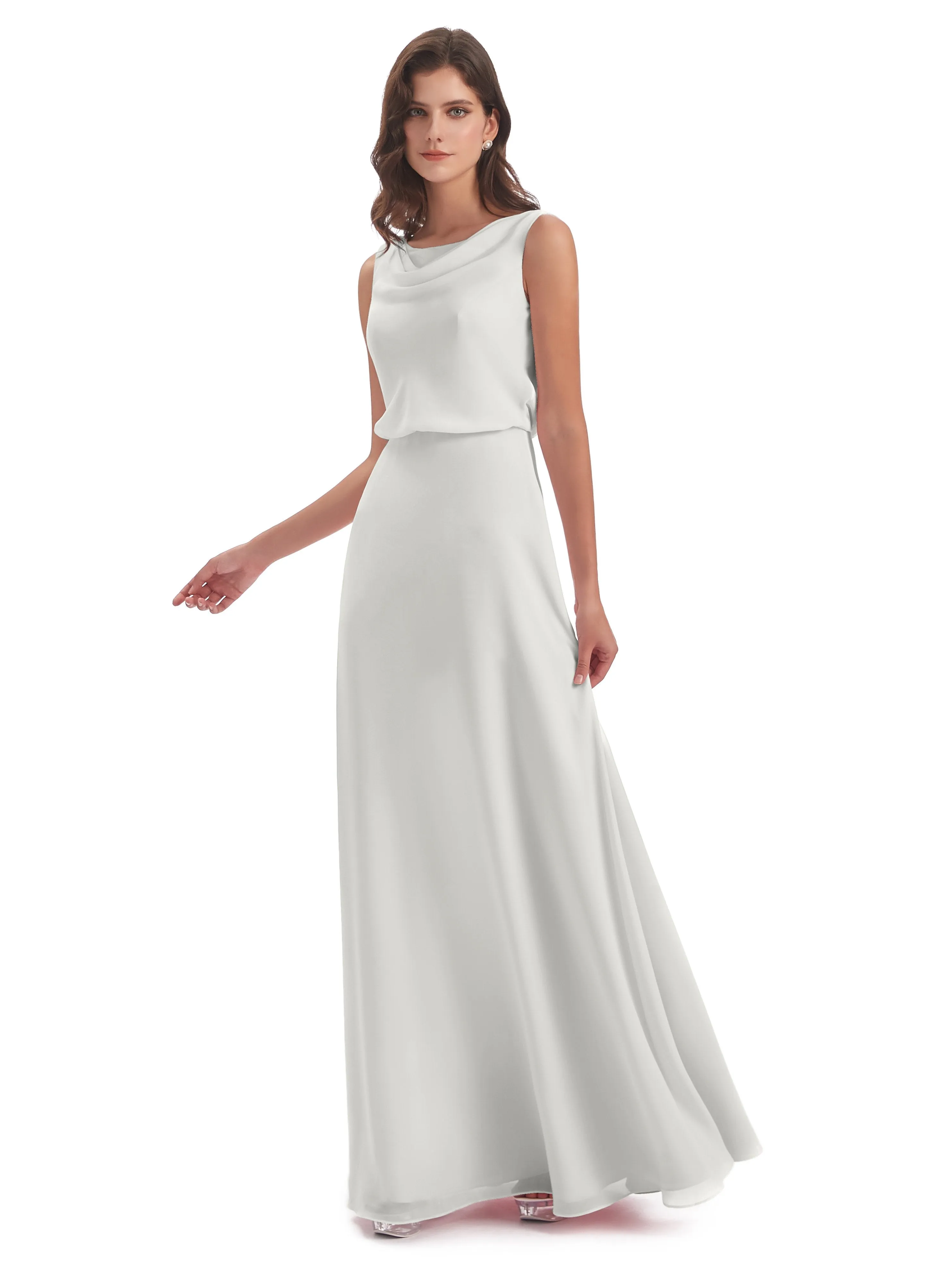 Layla Sheath Scoop V Back Chiffon Long Bridesmaid Dresses