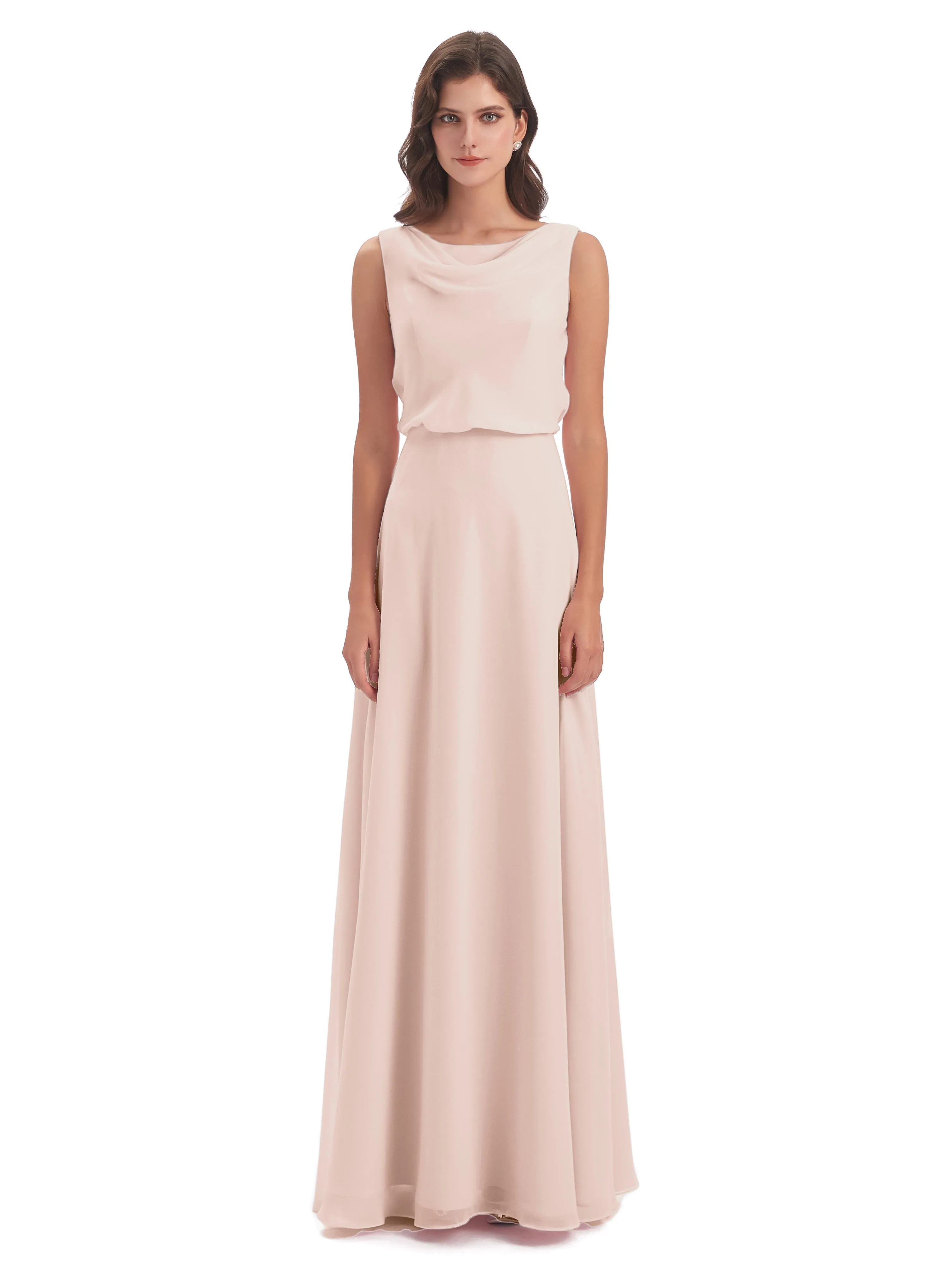 Layla Sheath Scoop V Back Chiffon Long Bridesmaid Dresses