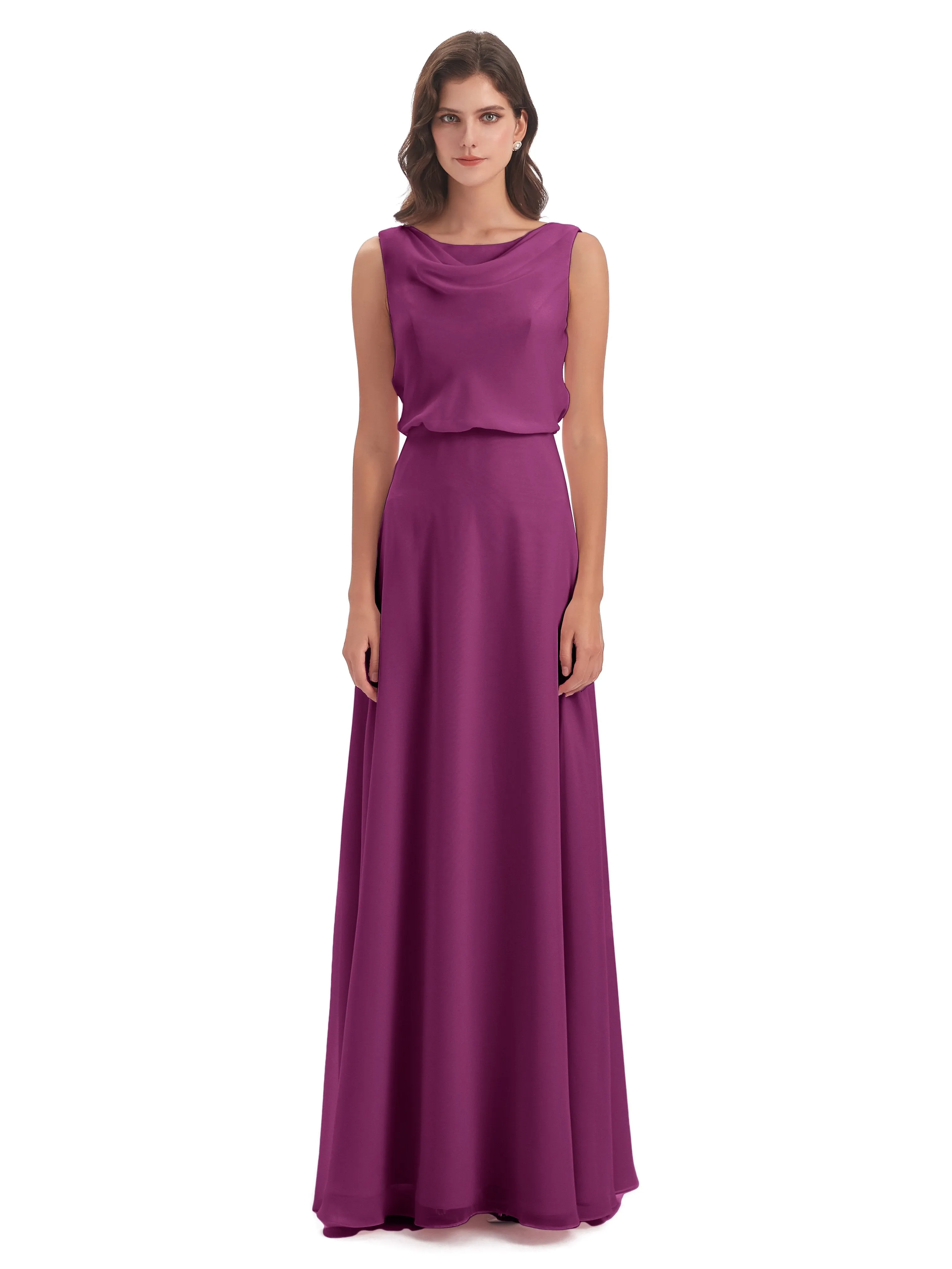 Layla Sheath Scoop V Back Chiffon Long Bridesmaid Dresses