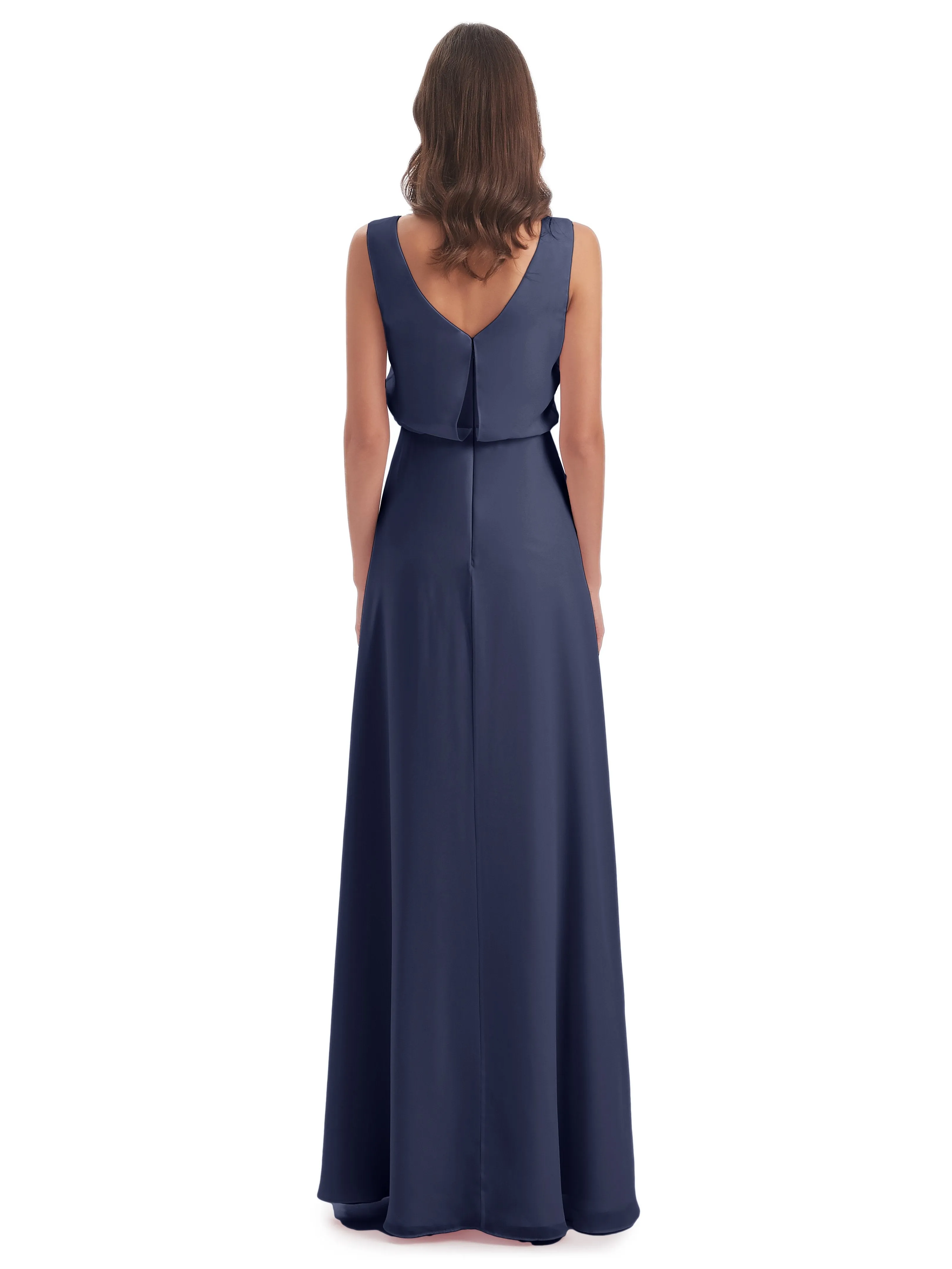 Layla Sheath Scoop V Back Chiffon Long Bridesmaid Dresses