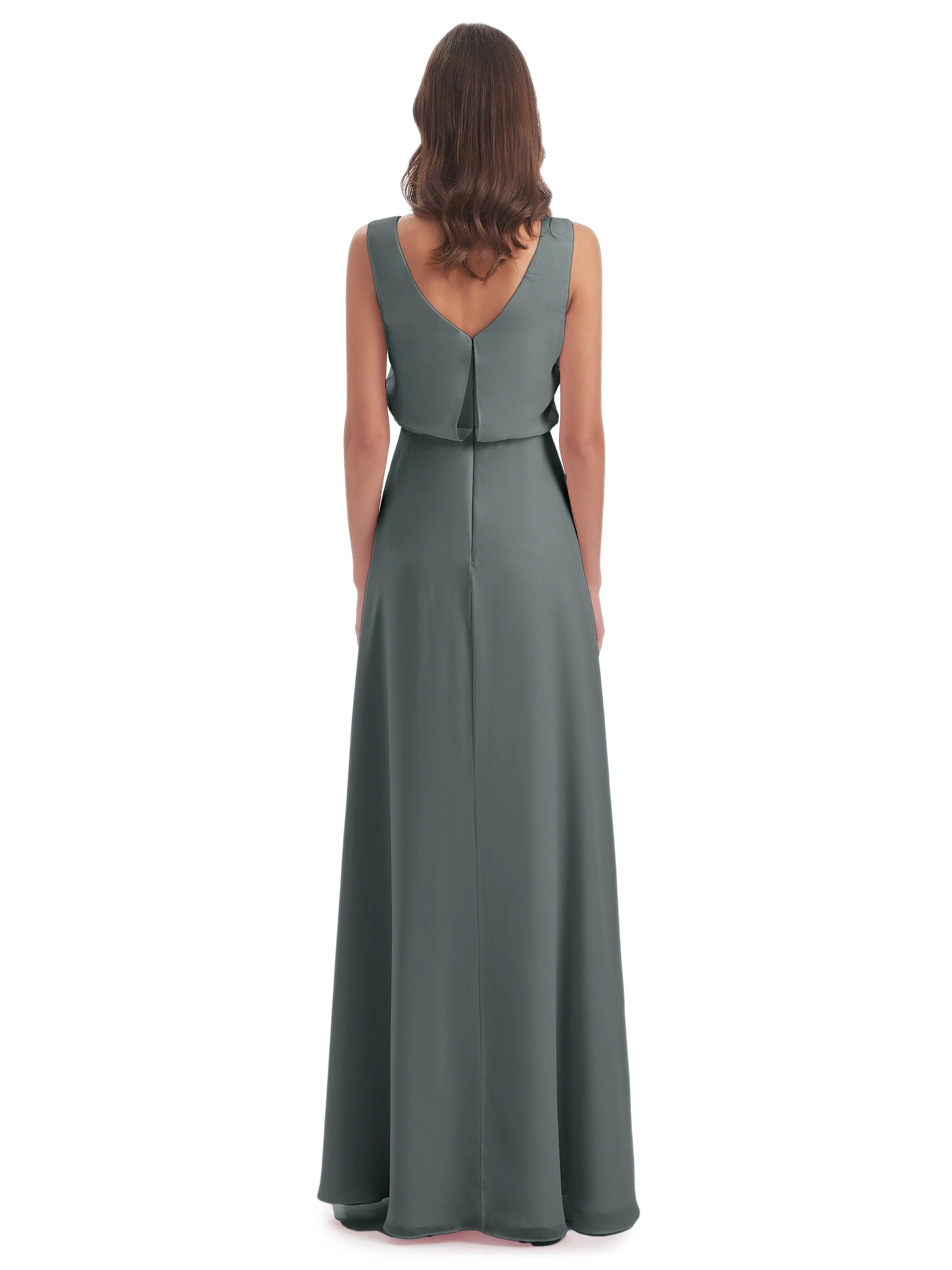 Layla Sheath Scoop V Back Chiffon Long Bridesmaid Dresses