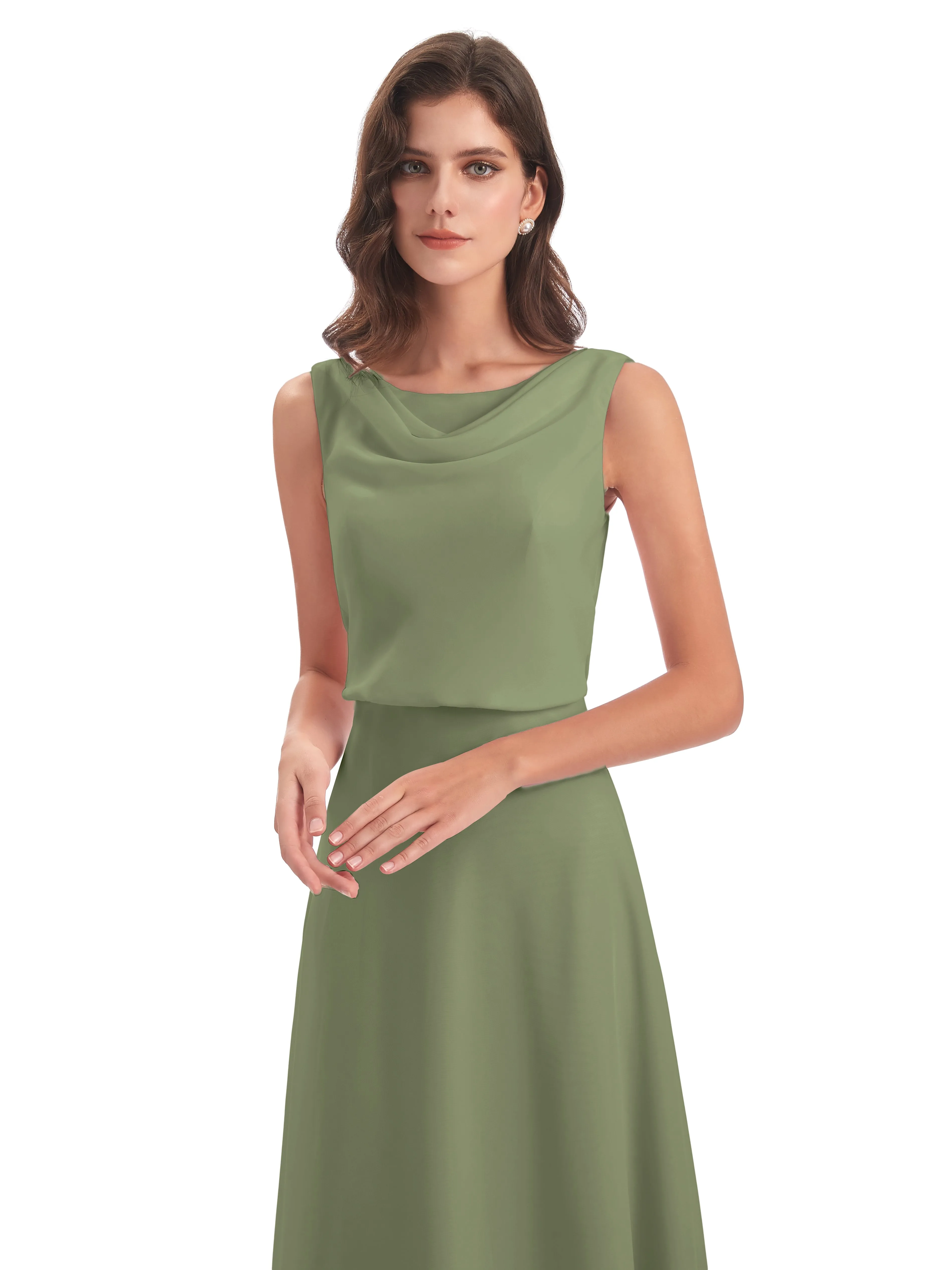 Layla Sheath Scoop V Back Chiffon Long Bridesmaid Dresses