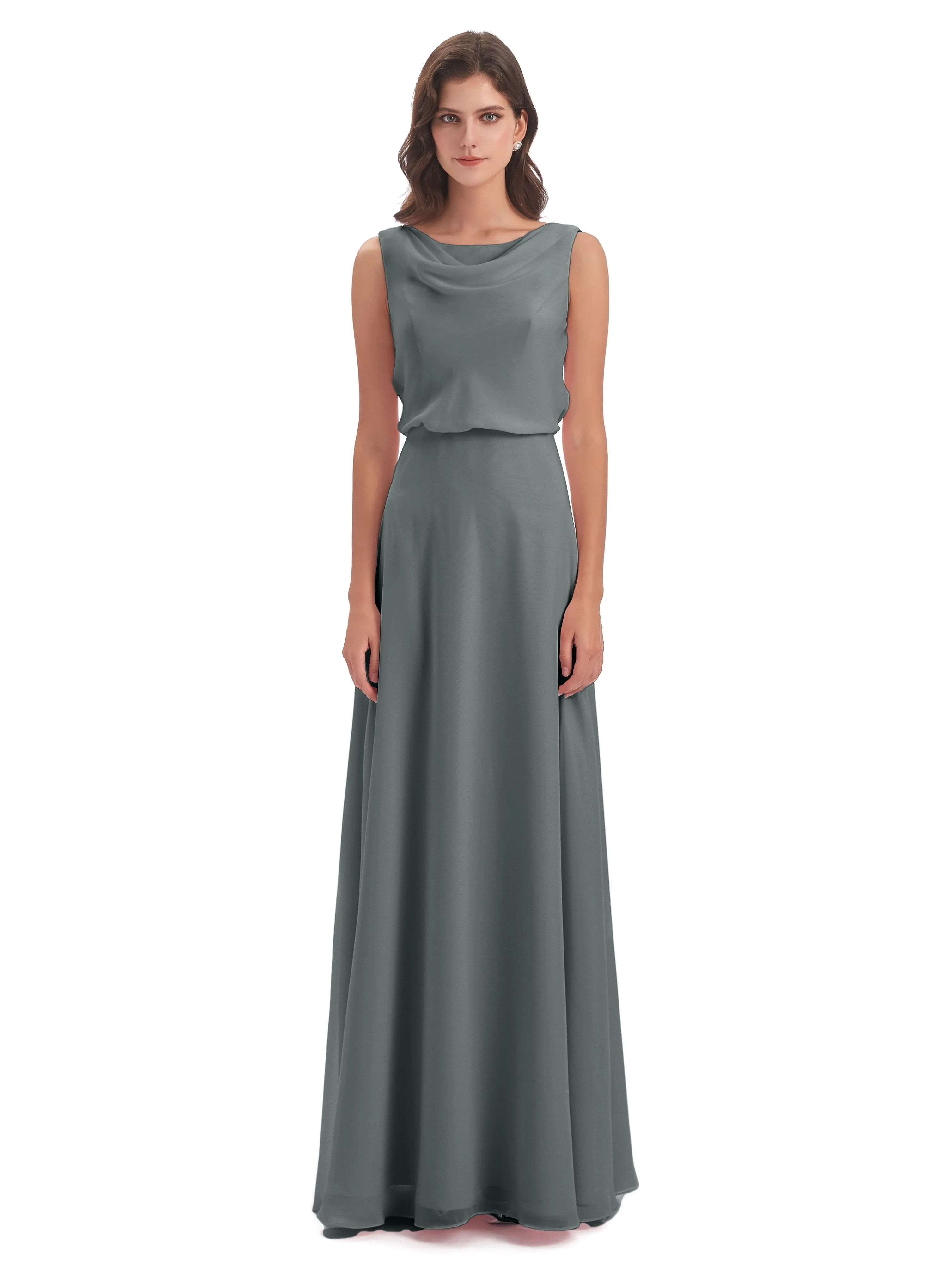 Layla Sheath Scoop V Back Chiffon Long Bridesmaid Dresses