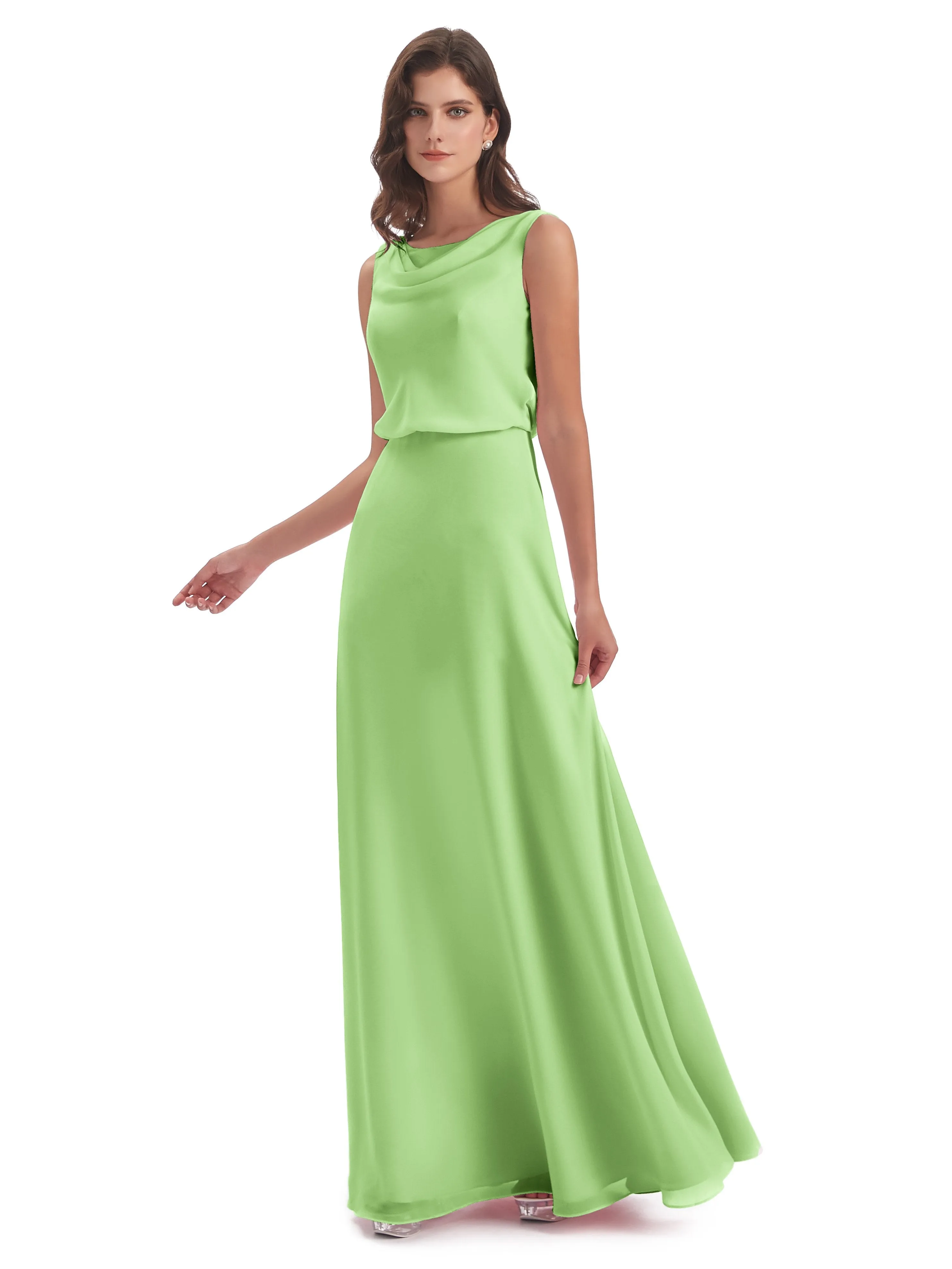Layla Sheath Scoop V Back Chiffon Long Bridesmaid Dresses