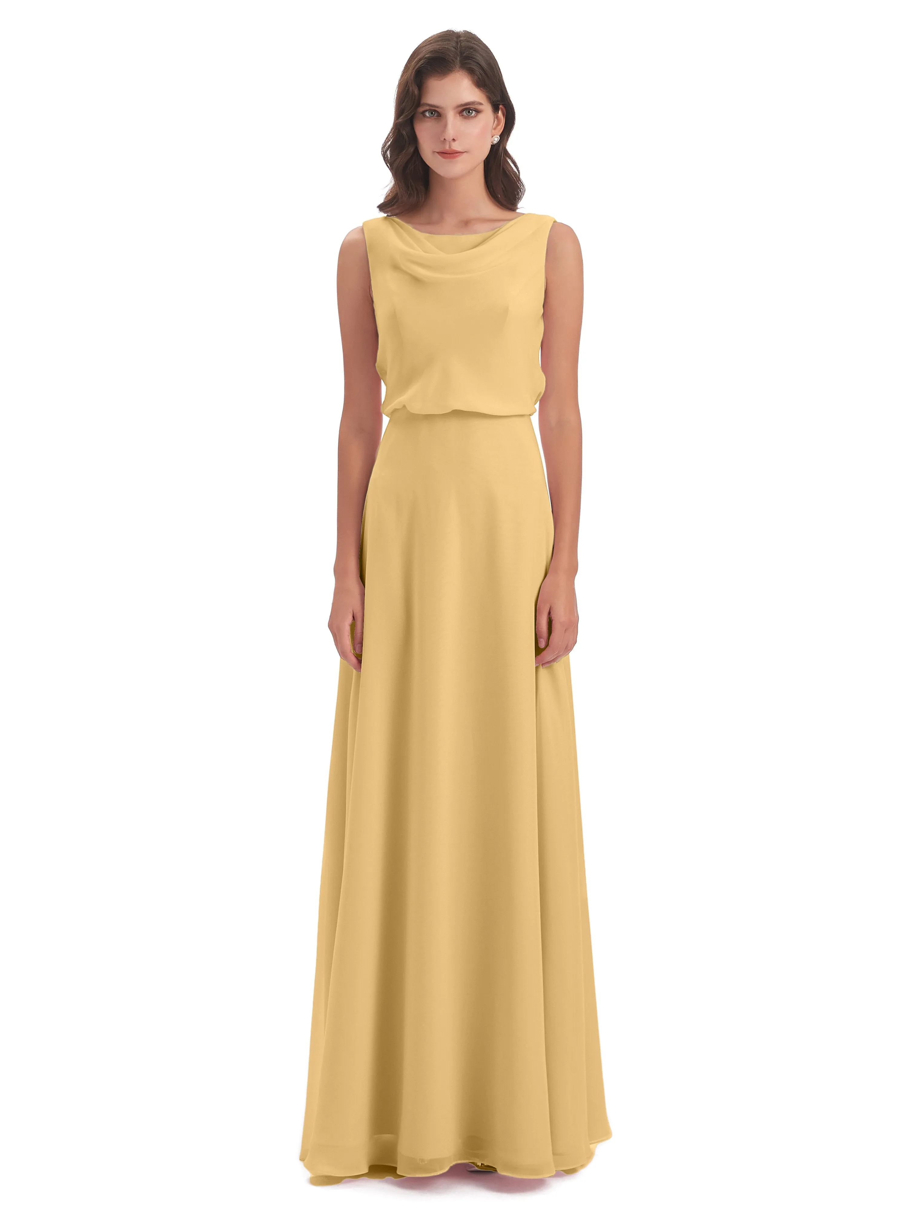 Layla Sheath Scoop V Back Chiffon Long Bridesmaid Dresses