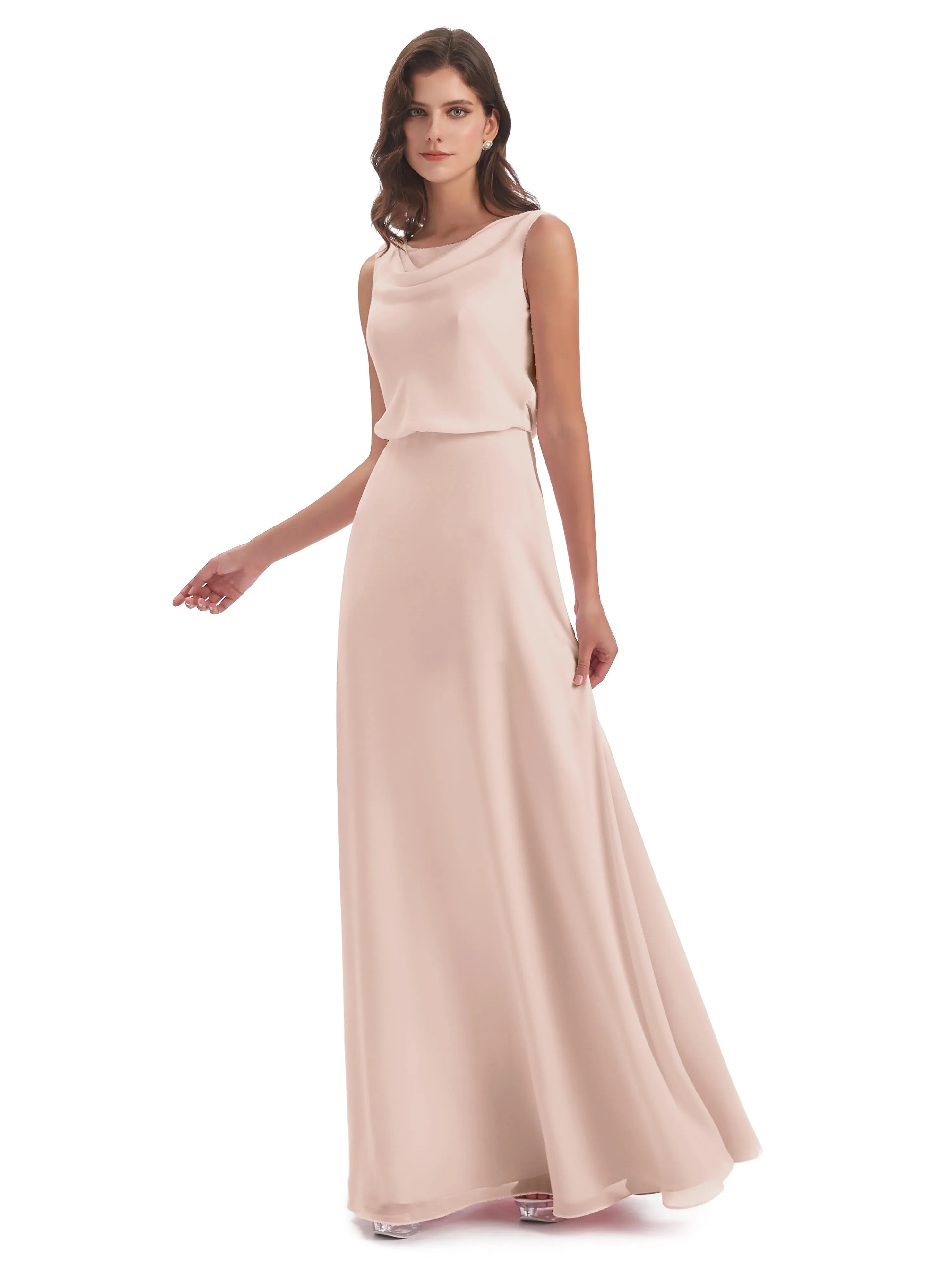 Layla Sheath Scoop V Back Chiffon Long Bridesmaid Dresses