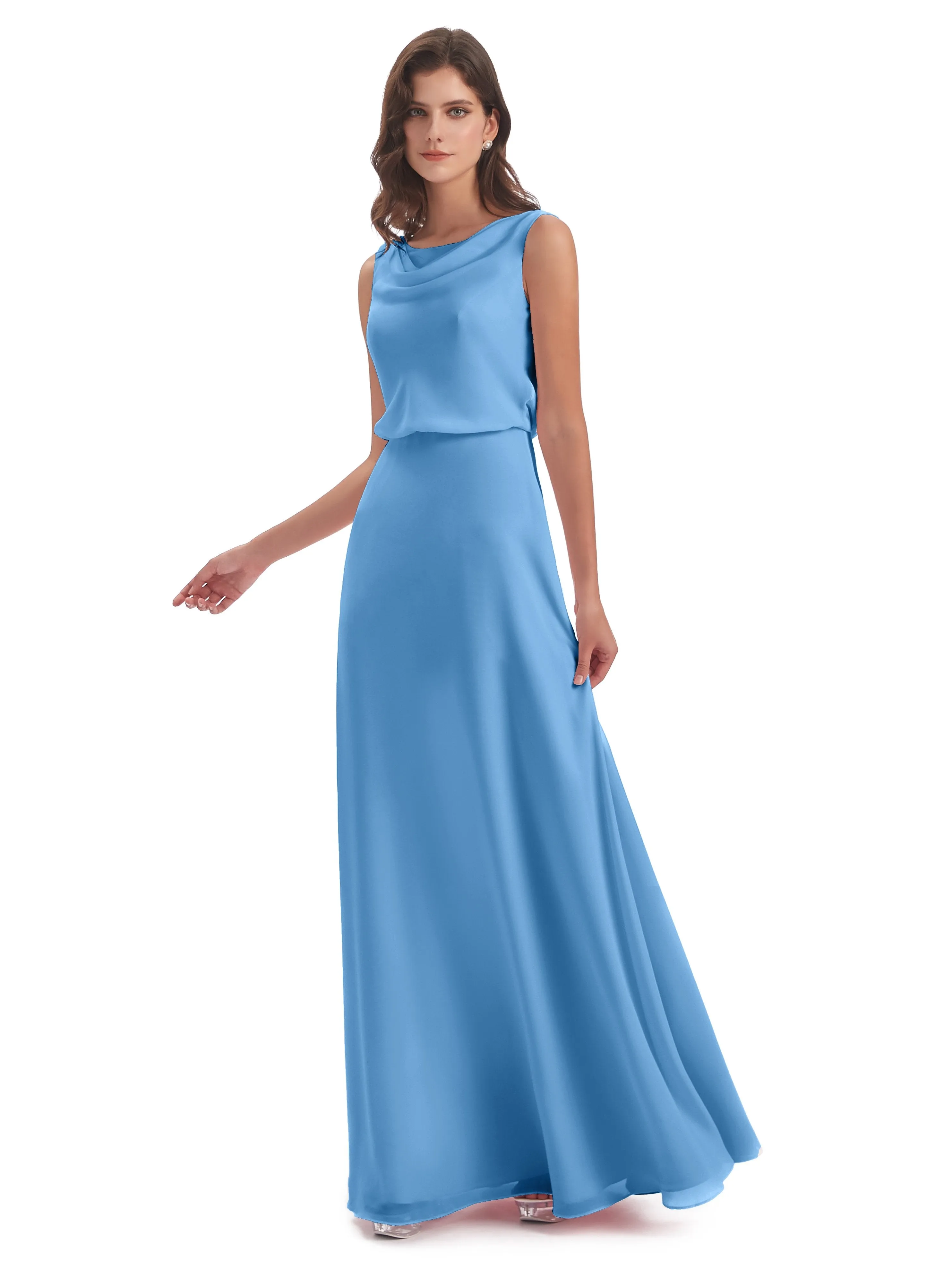 Layla Sheath Scoop V Back Chiffon Long Bridesmaid Dresses