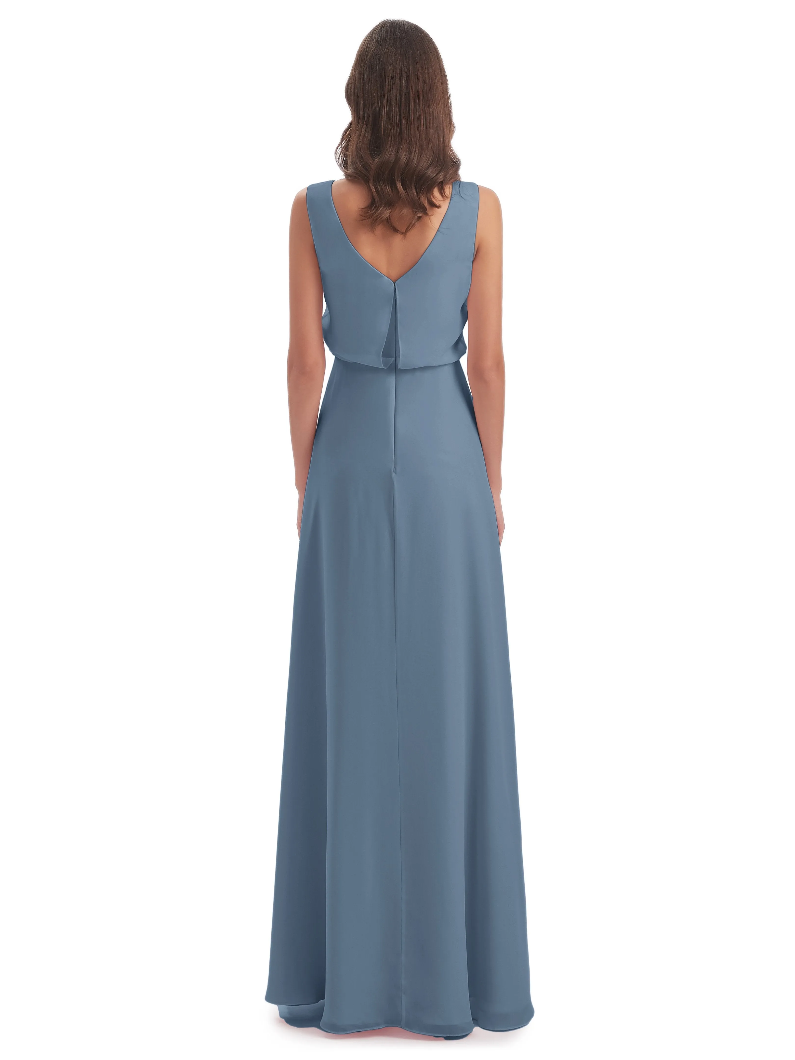 Layla Sheath Scoop V Back Chiffon Long Bridesmaid Dresses