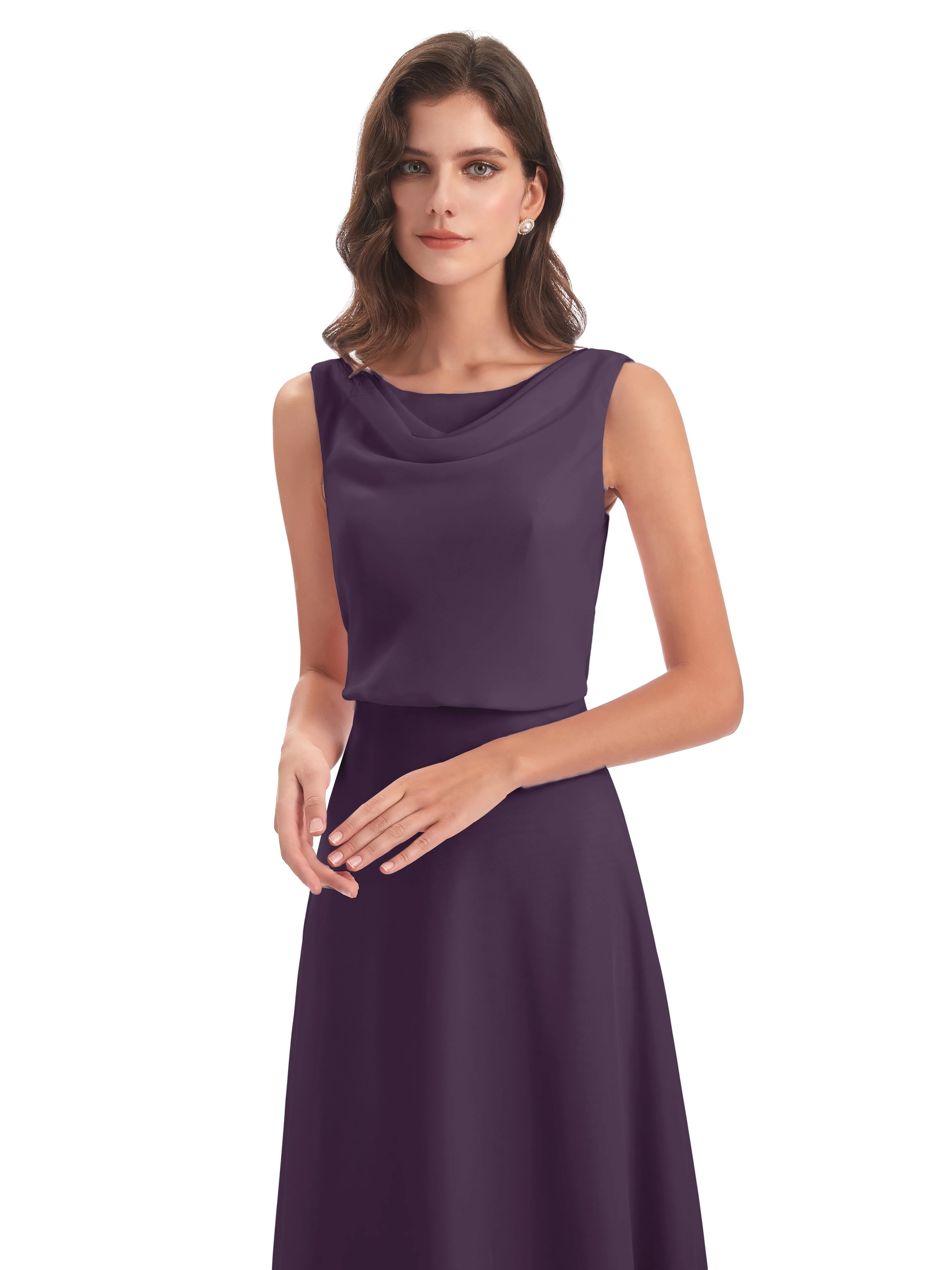 Layla Sheath Scoop V Back Chiffon Long Bridesmaid Dresses