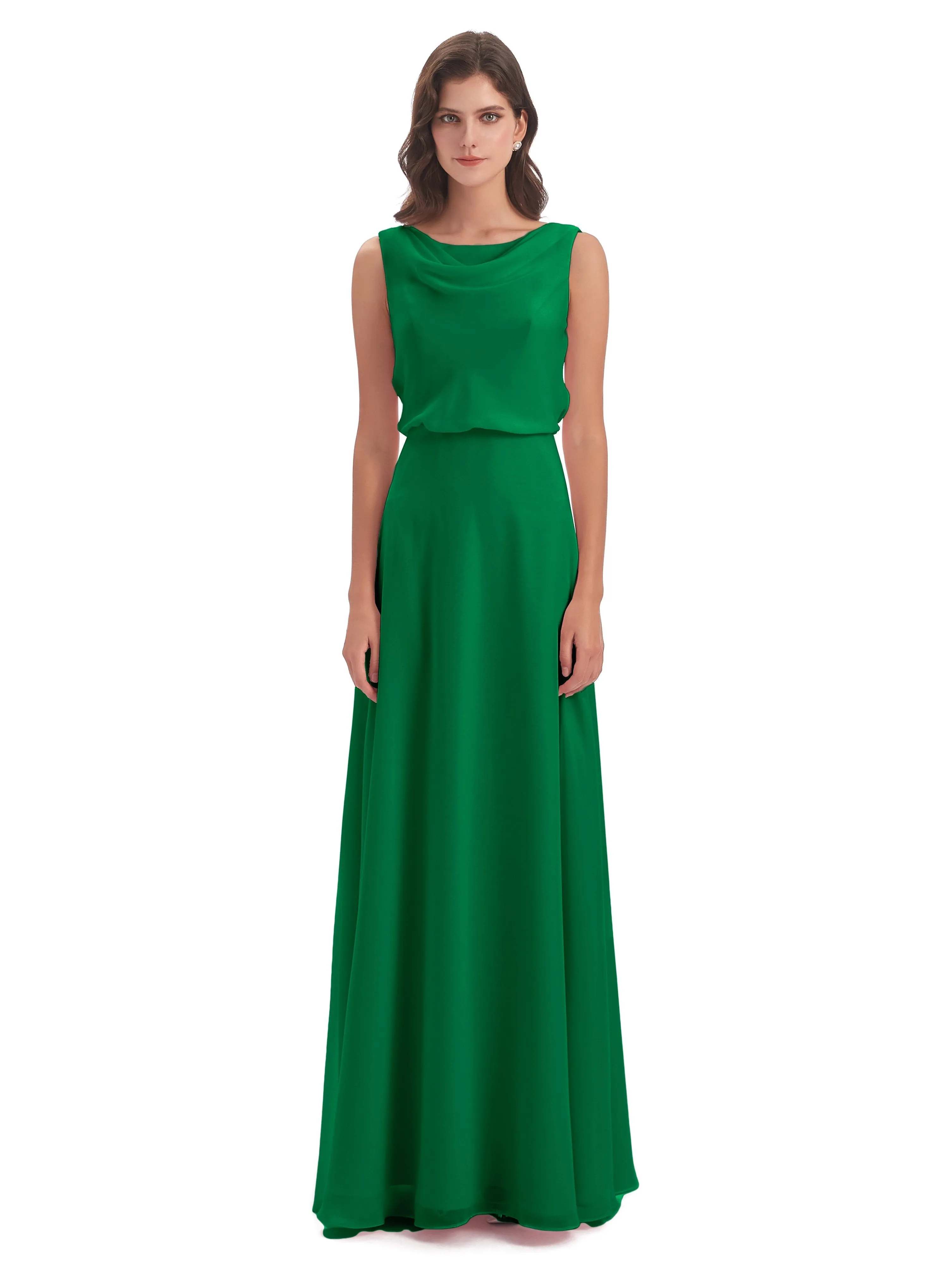 Layla Sheath Scoop V Back Chiffon Long Bridesmaid Dresses