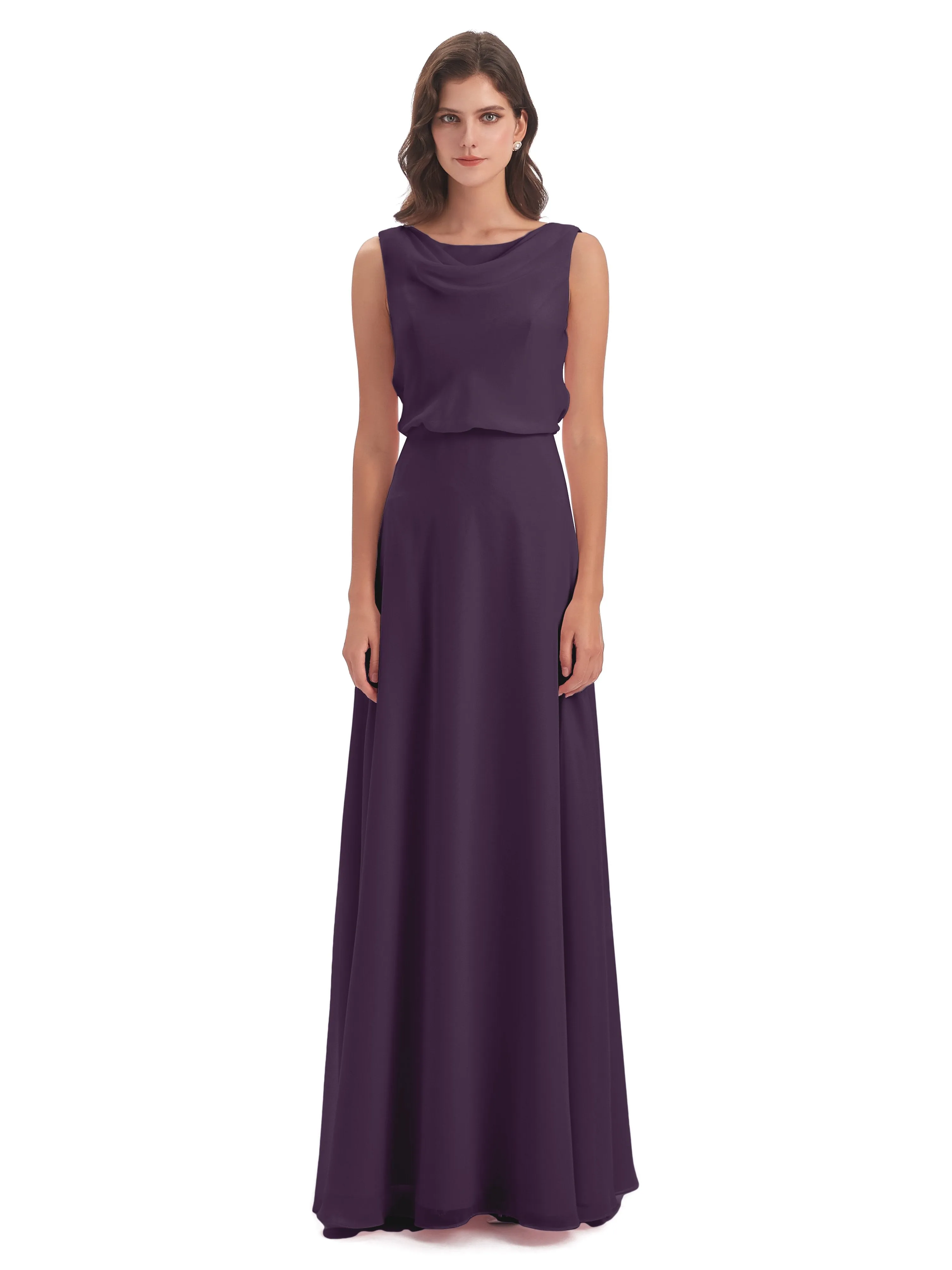 Layla Sheath Scoop V Back Chiffon Long Bridesmaid Dresses