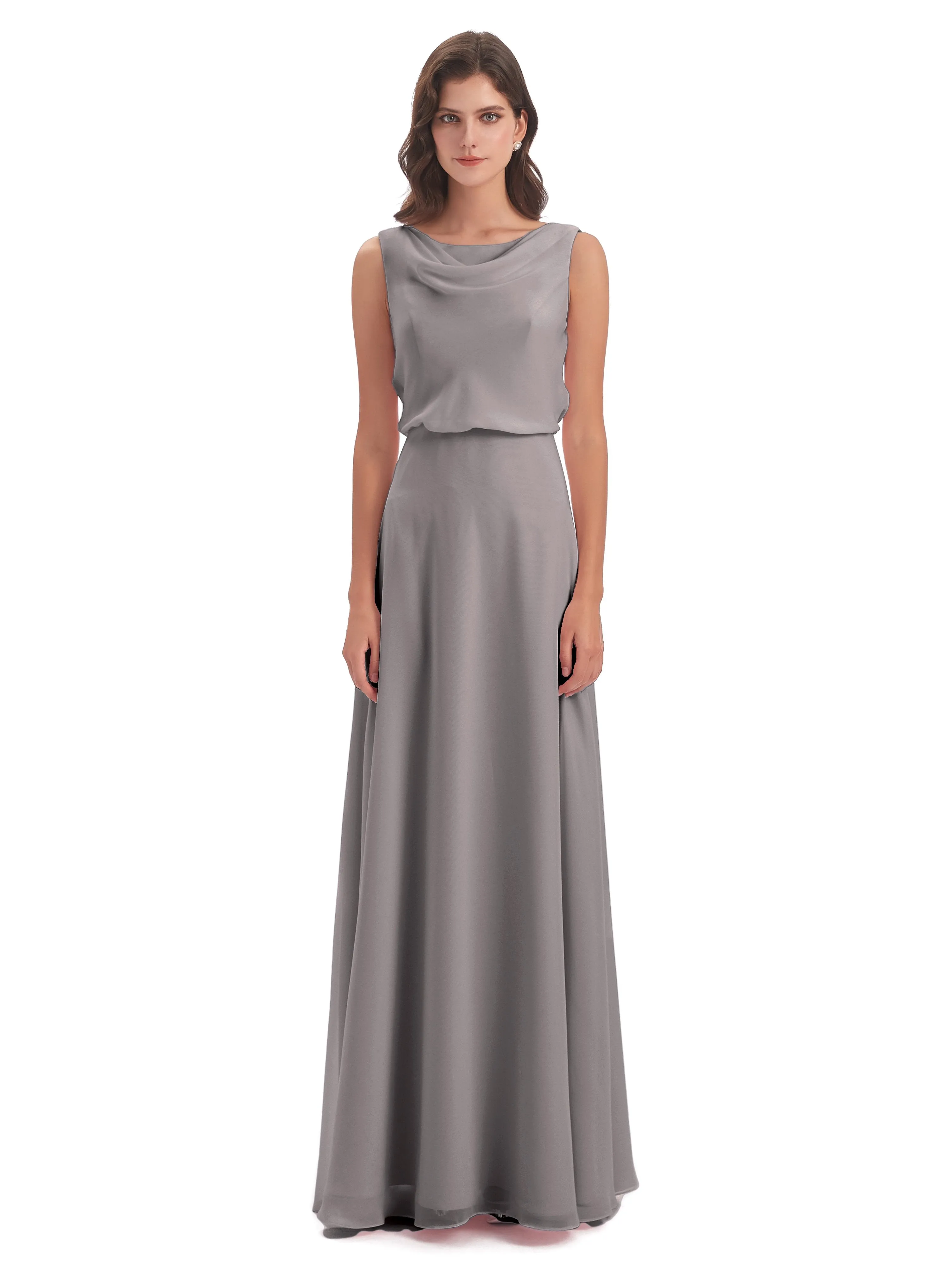 Layla Sheath Scoop V Back Chiffon Long Bridesmaid Dresses