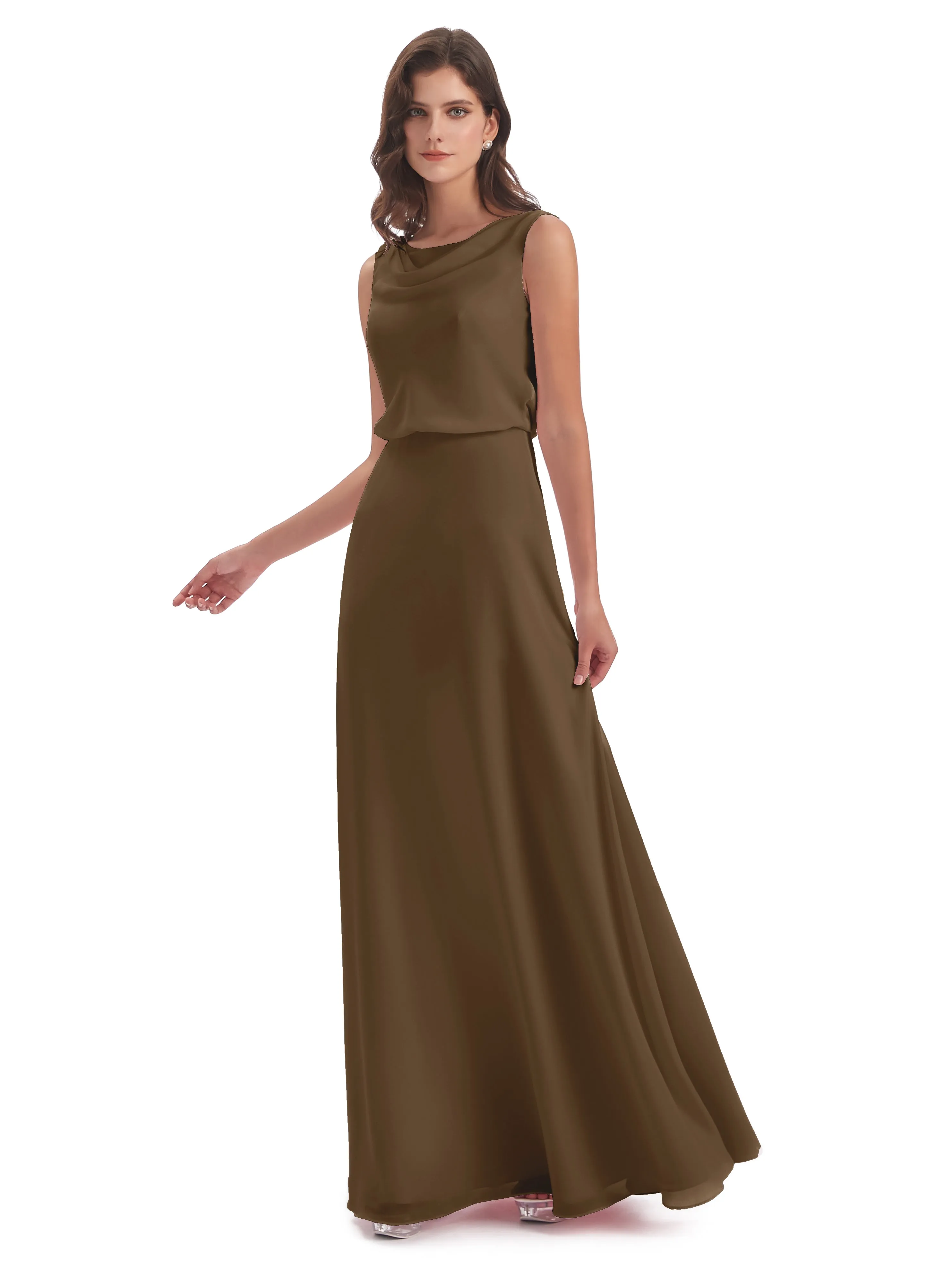 Layla Sheath Scoop V Back Chiffon Long Bridesmaid Dresses