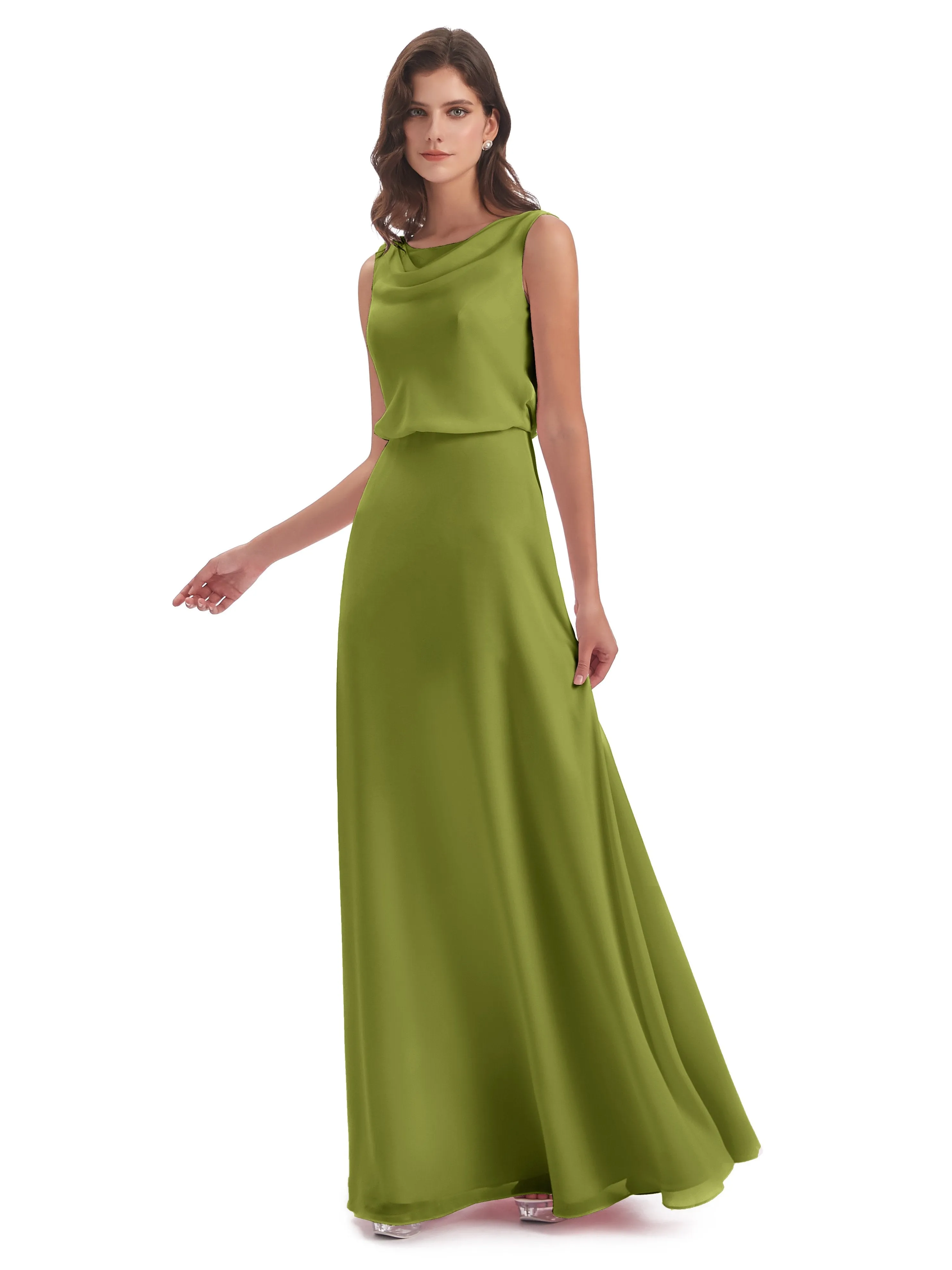 Layla Sheath Scoop V Back Chiffon Long Bridesmaid Dresses