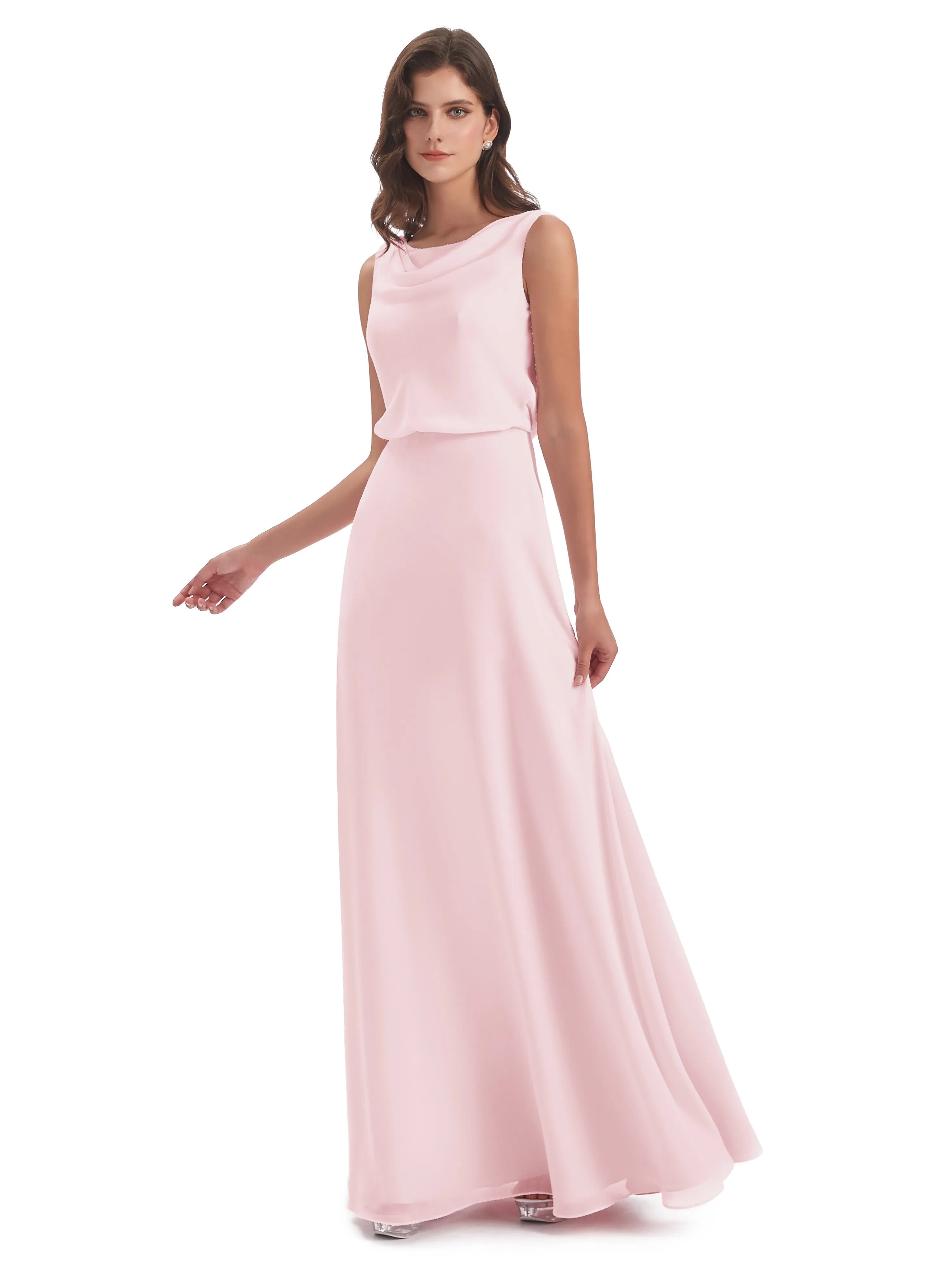 Layla Sheath Scoop V Back Chiffon Long Bridesmaid Dresses