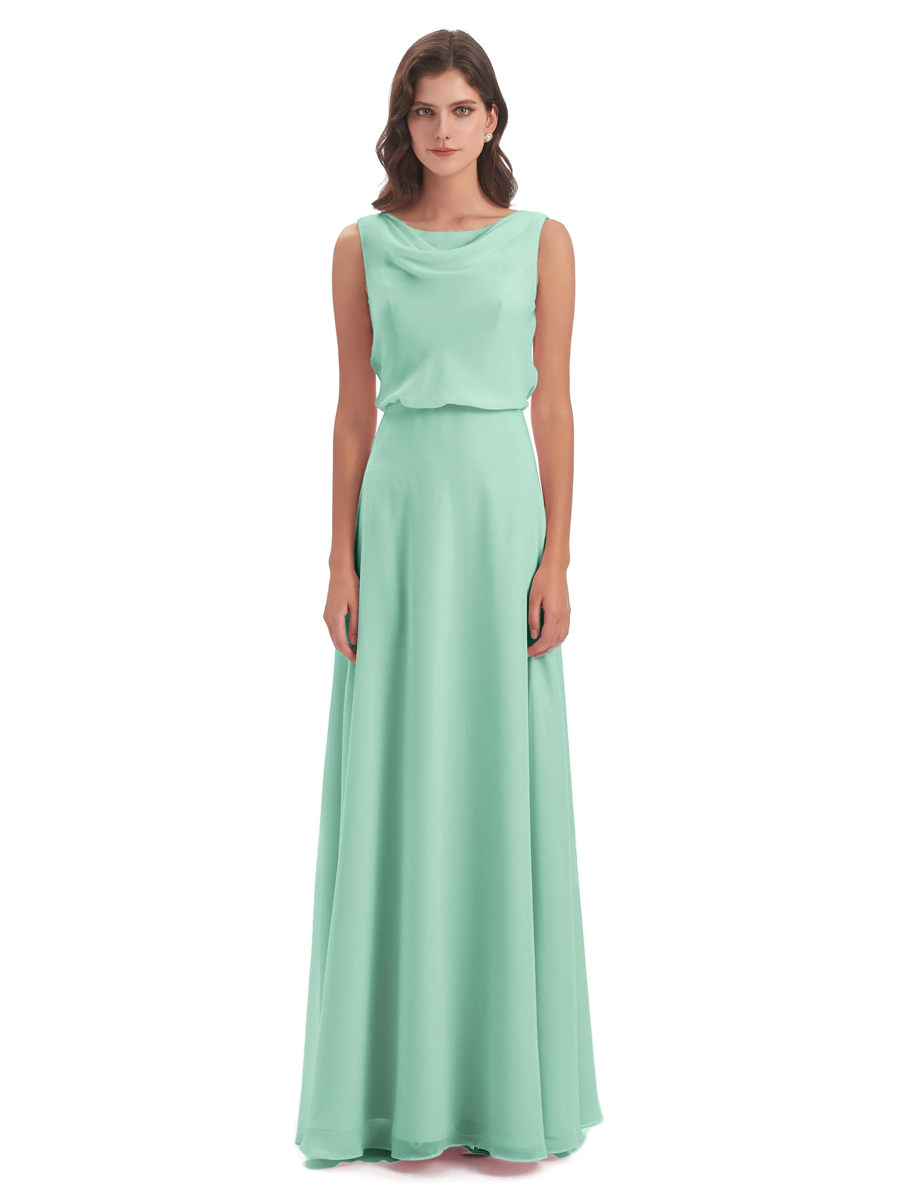 Layla Sheath Scoop V Back Chiffon Long Bridesmaid Dresses