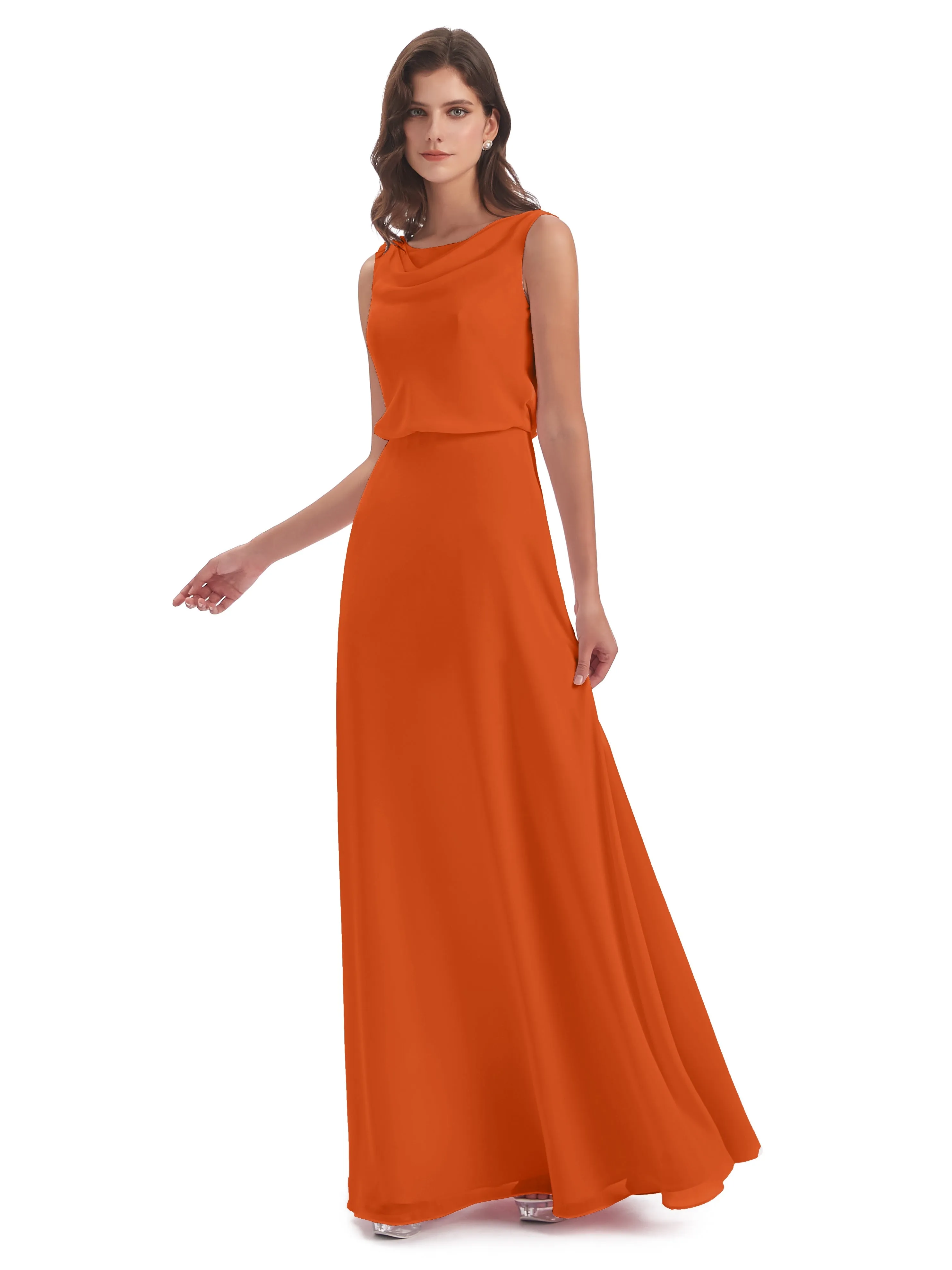 Layla Sheath Scoop V Back Chiffon Long Bridesmaid Dresses