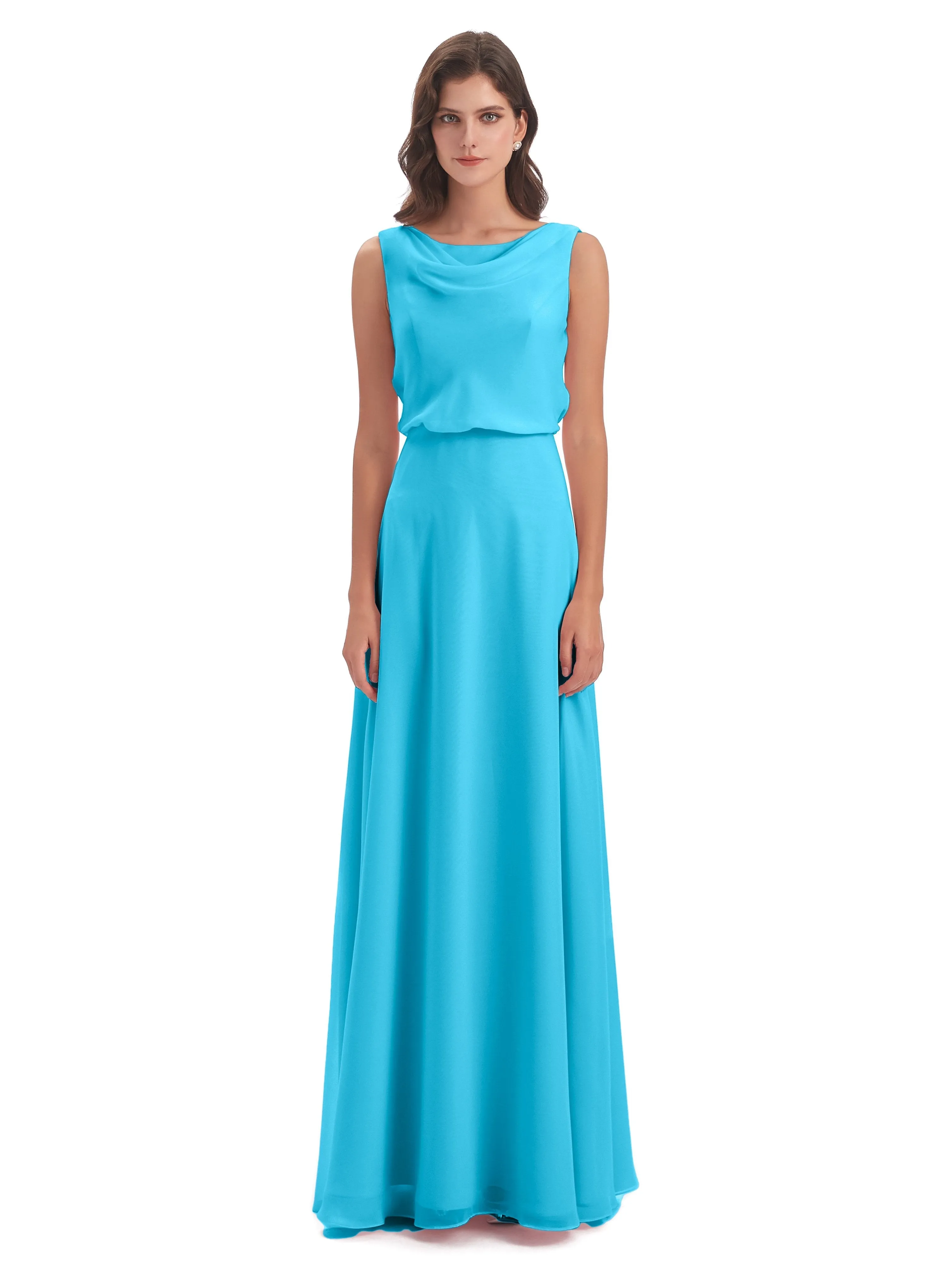 Layla Sheath Scoop V Back Chiffon Long Bridesmaid Dresses