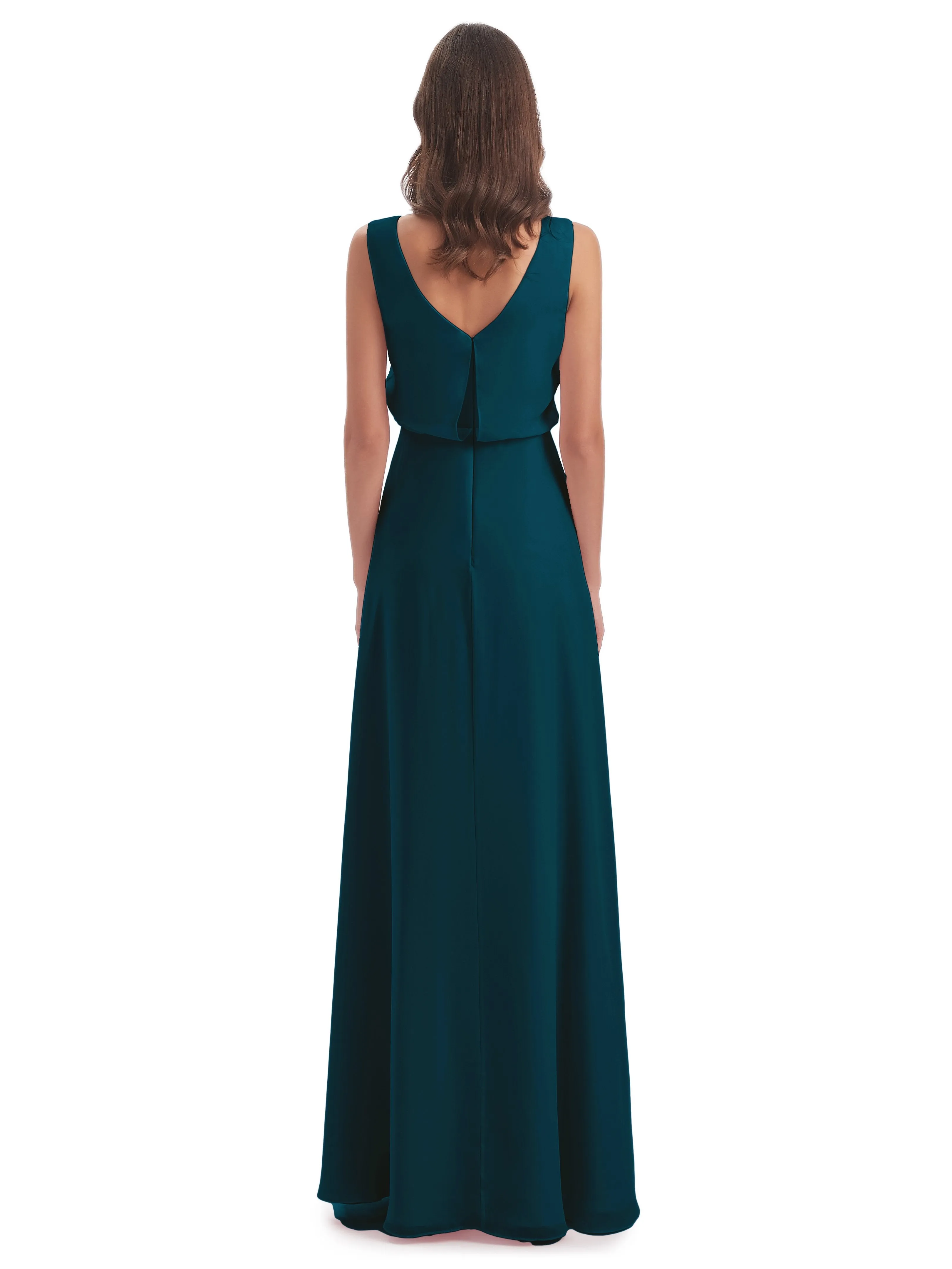 Layla Sheath Scoop V Back Chiffon Long Bridesmaid Dresses