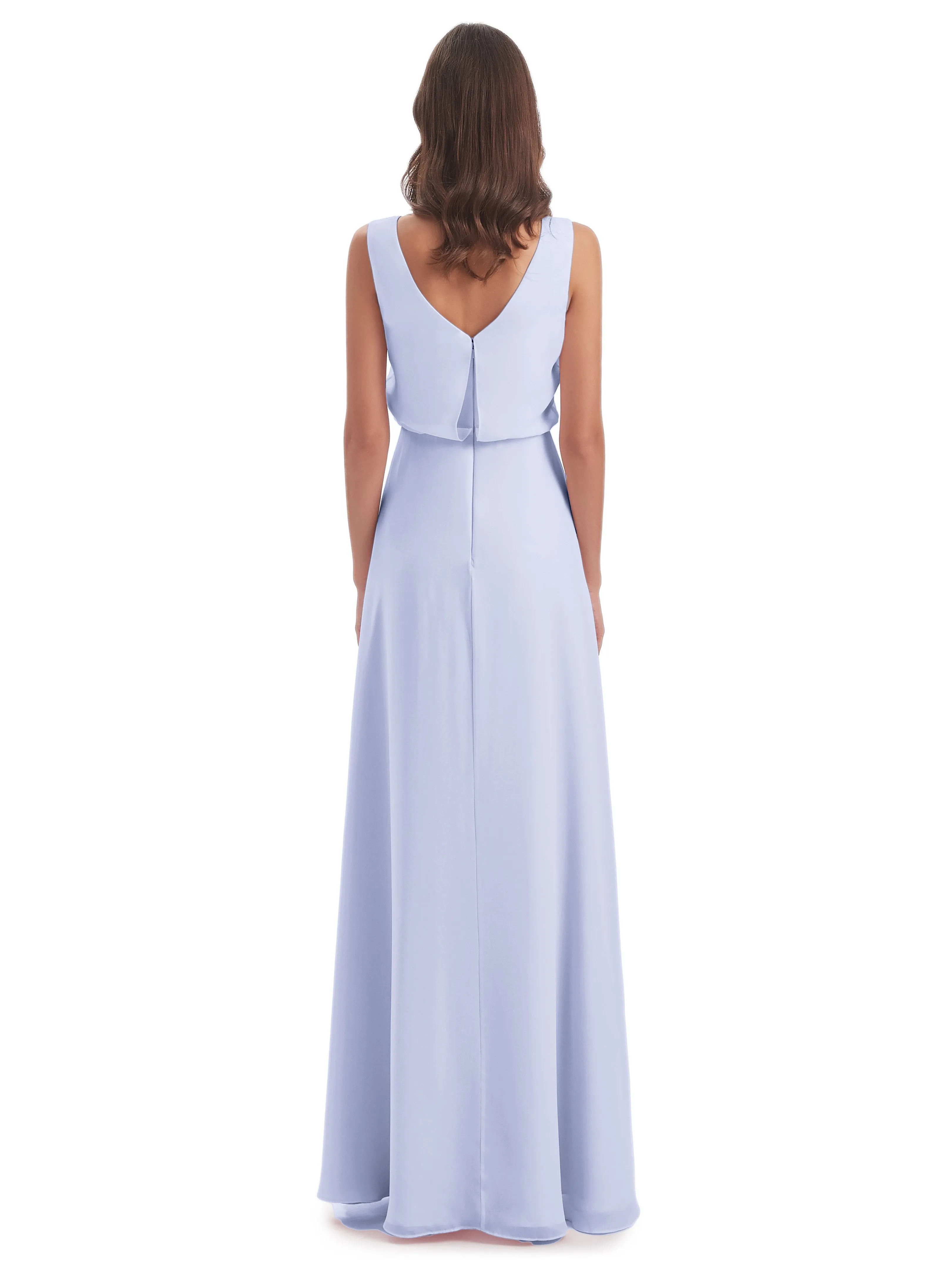 Layla Sheath Scoop V Back Chiffon Long Bridesmaid Dresses