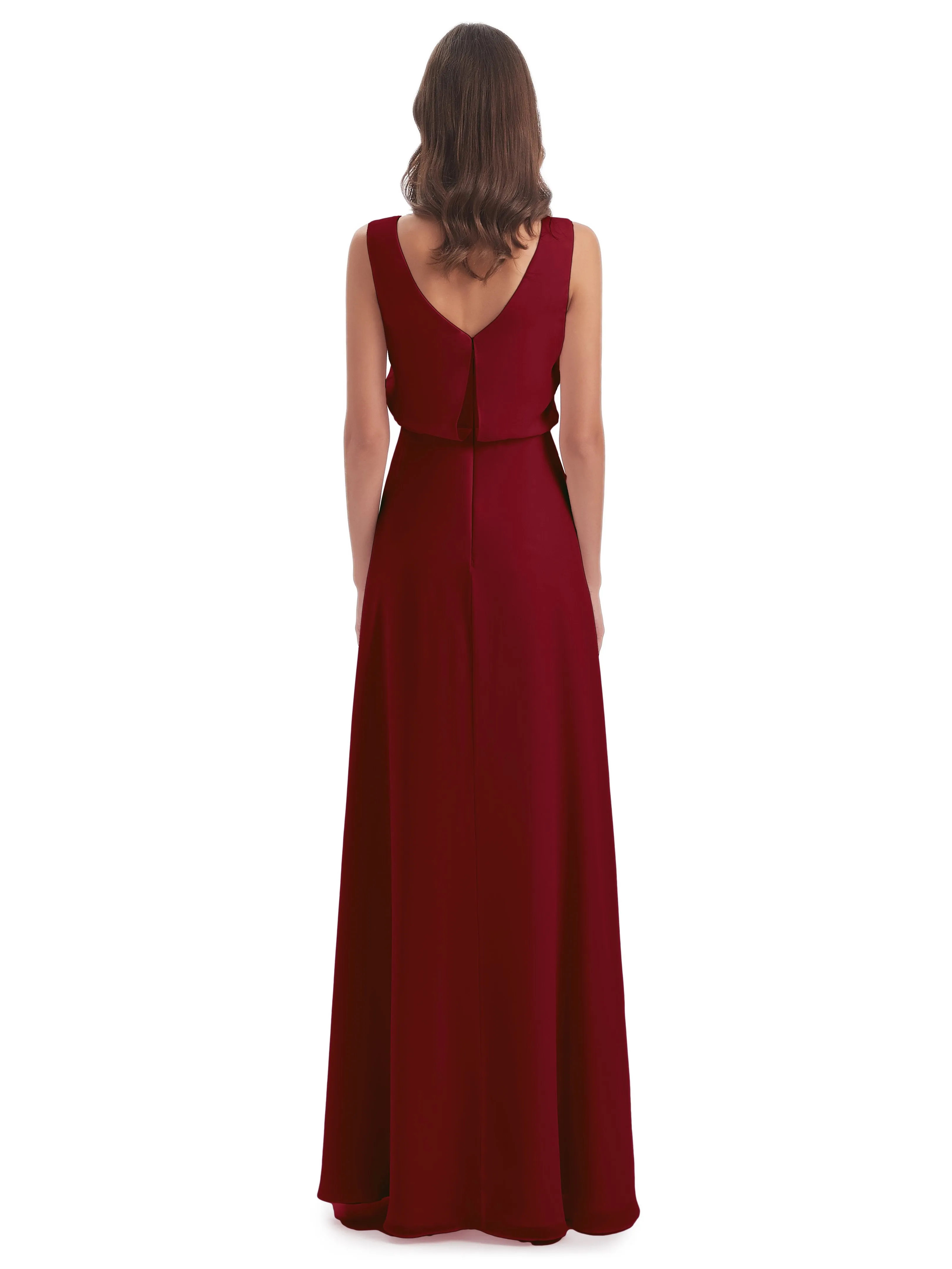Layla Sheath Scoop V Back Chiffon Long Bridesmaid Dresses