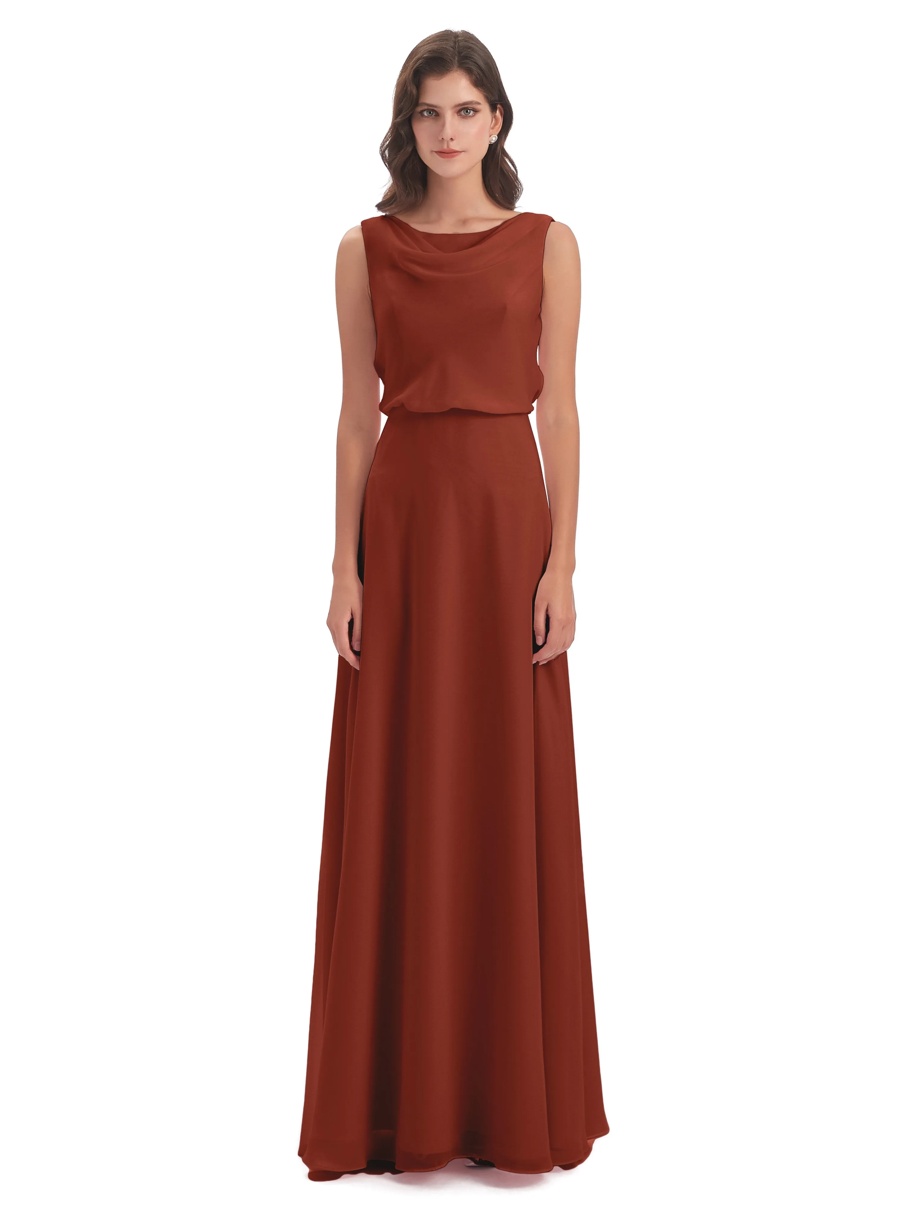 Layla Sheath Scoop V Back Chiffon Long Bridesmaid Dresses