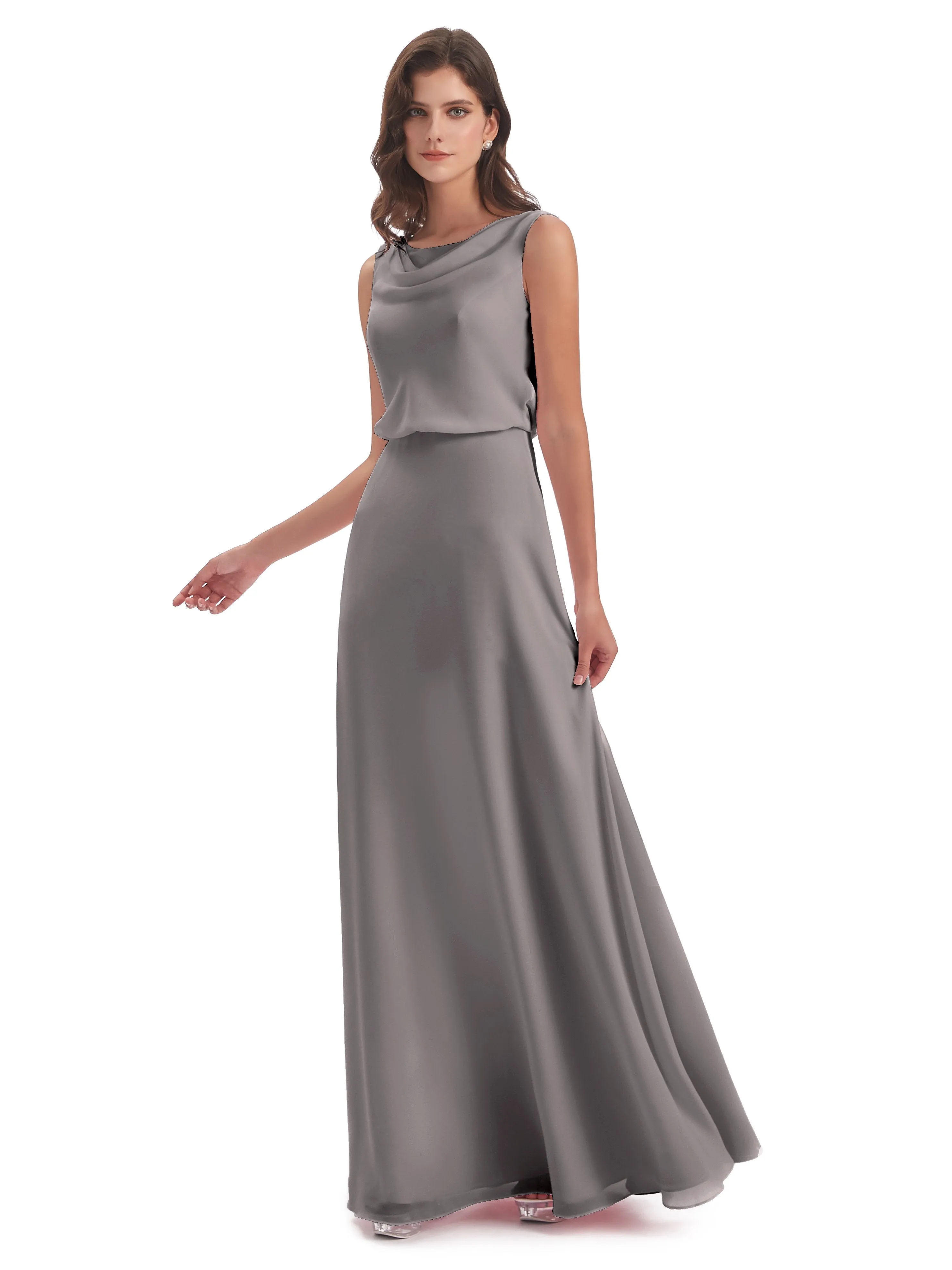 Layla Sheath Scoop V Back Chiffon Long Bridesmaid Dresses