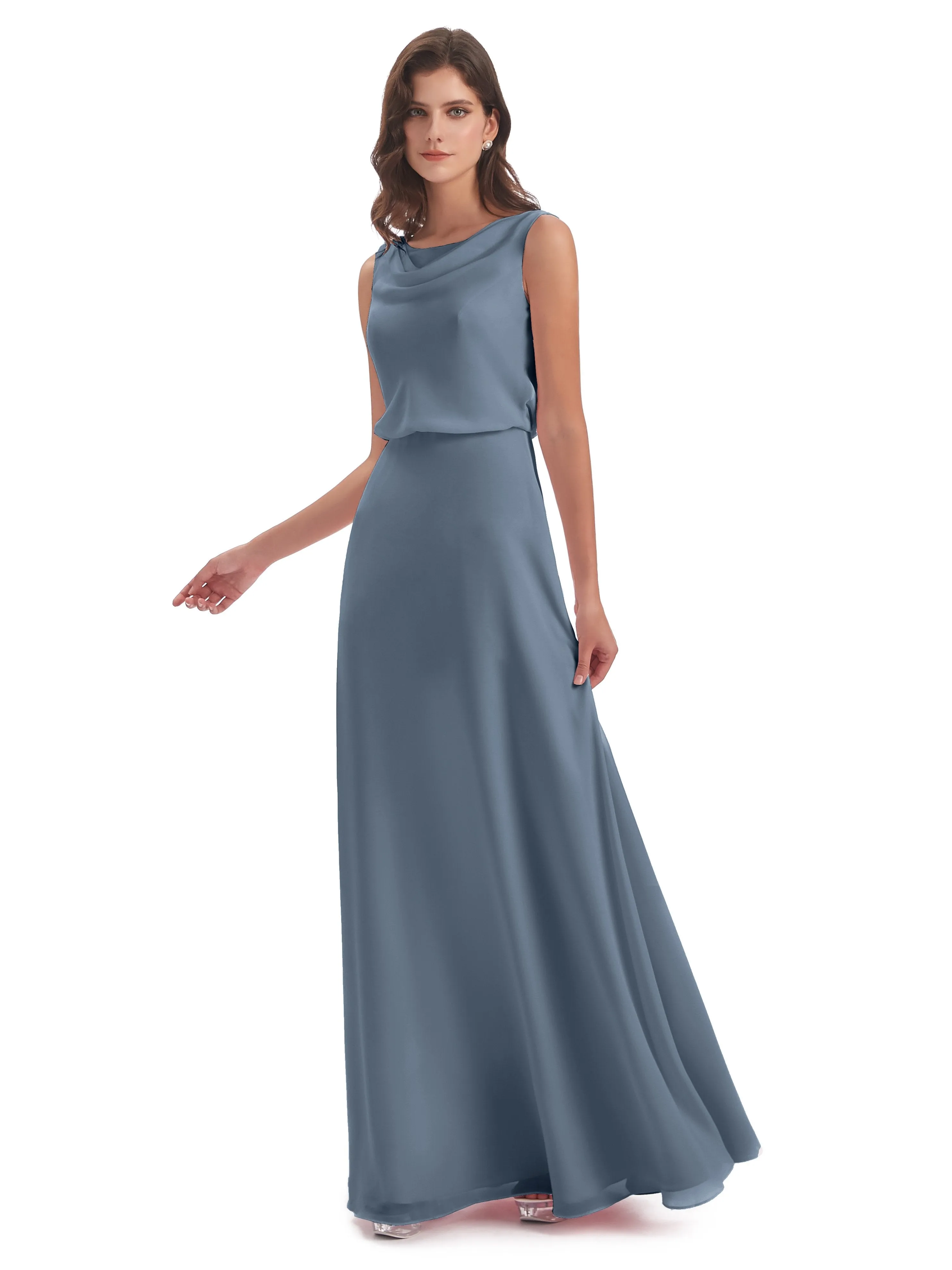 Layla Sheath Scoop V Back Chiffon Long Bridesmaid Dresses