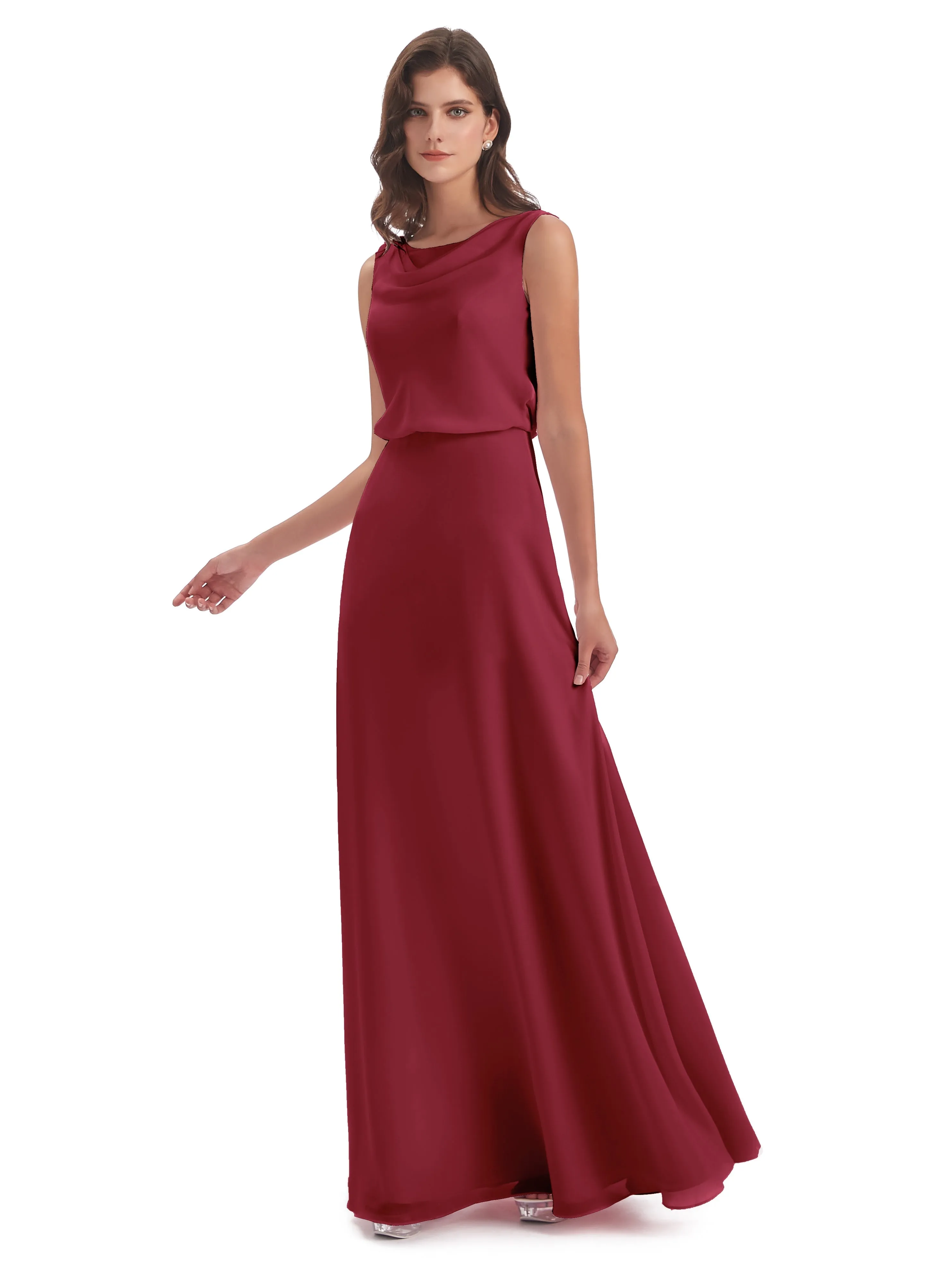 Layla Sheath Scoop V Back Chiffon Long Bridesmaid Dresses