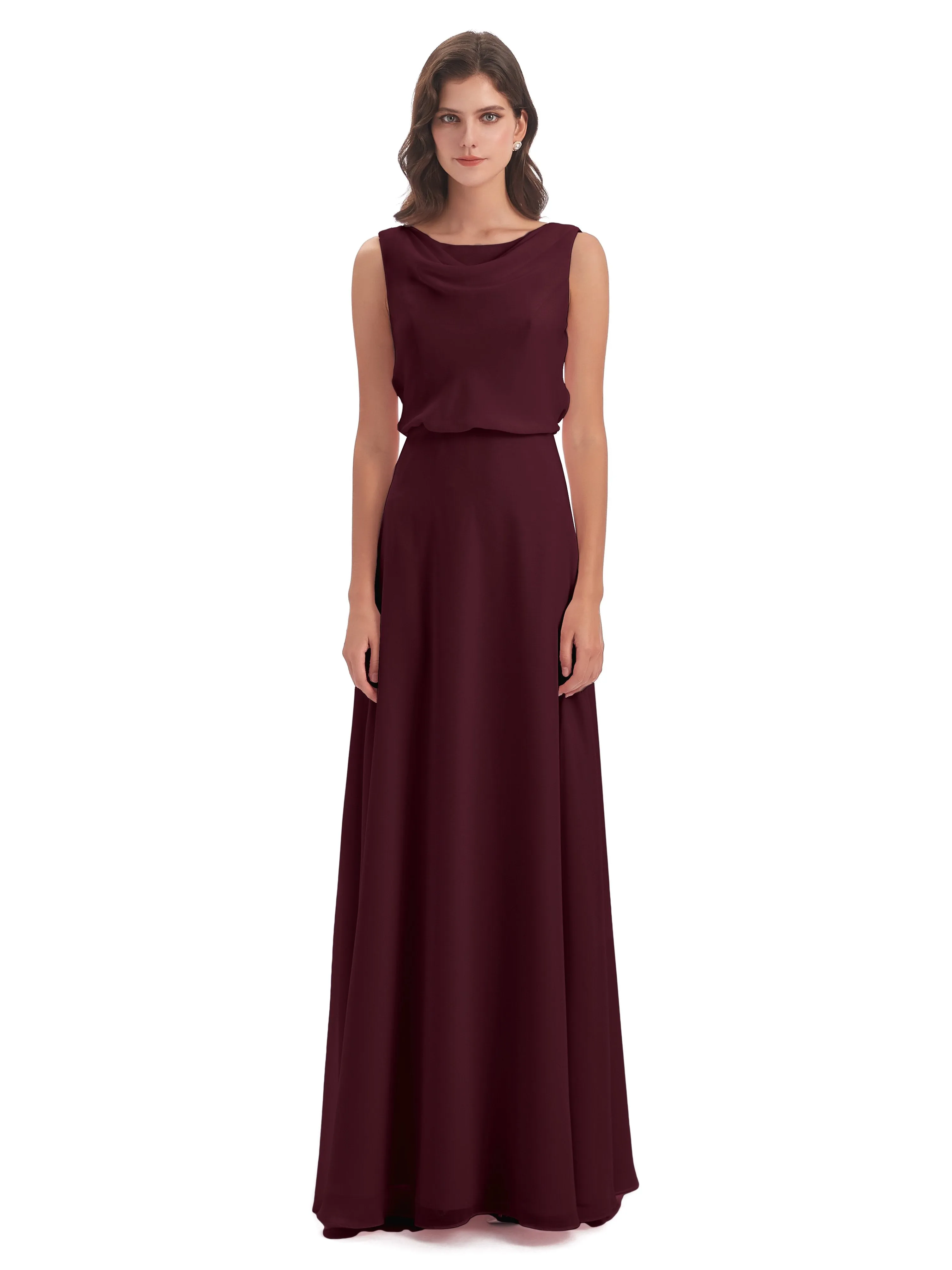 Layla Sheath Scoop V Back Chiffon Long Bridesmaid Dresses