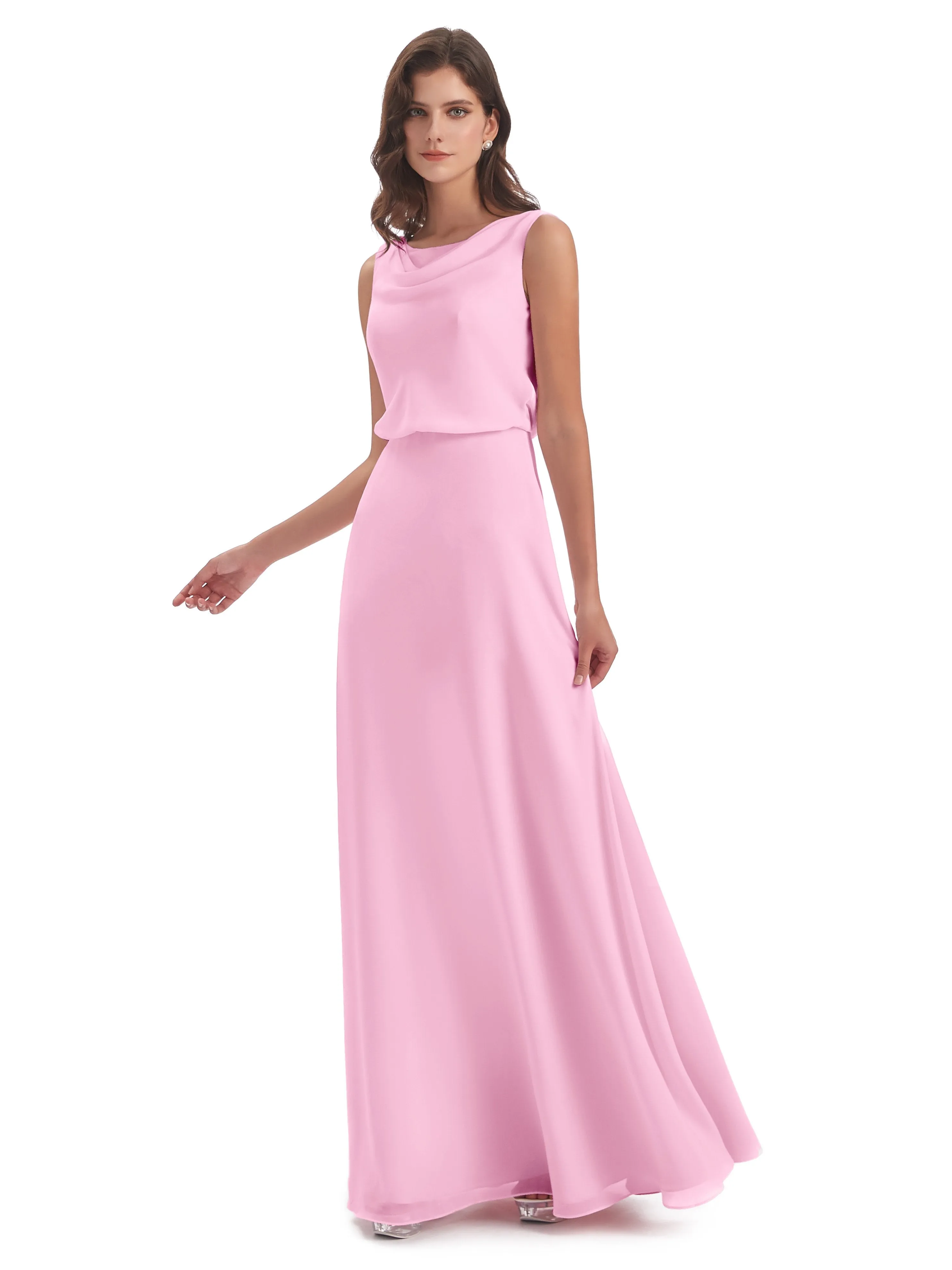 Layla Sheath Scoop V Back Chiffon Long Bridesmaid Dresses