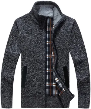 LemonGirl Mens Casual Slim Full Zip Knitted Cardigan Sweater with Pocked