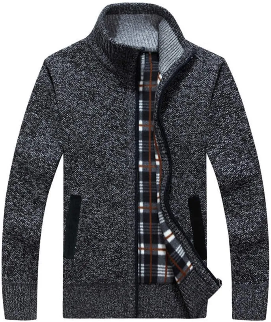 LemonGirl Mens Casual Slim Full Zip Knitted Cardigan Sweater with Pocked