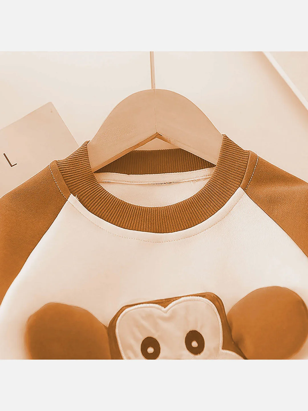 Little Surprise Box Brown 3D Monkey Face 2Pcs Track Suit Set For Winter And All Season Wear