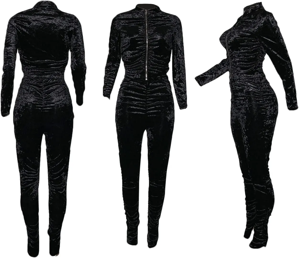 LKOUS Women Velvet Off Shoulder Jumpsuit Long Sleeve Bodycon Pants Suit One Piece Romper Party Clubwear with Belt