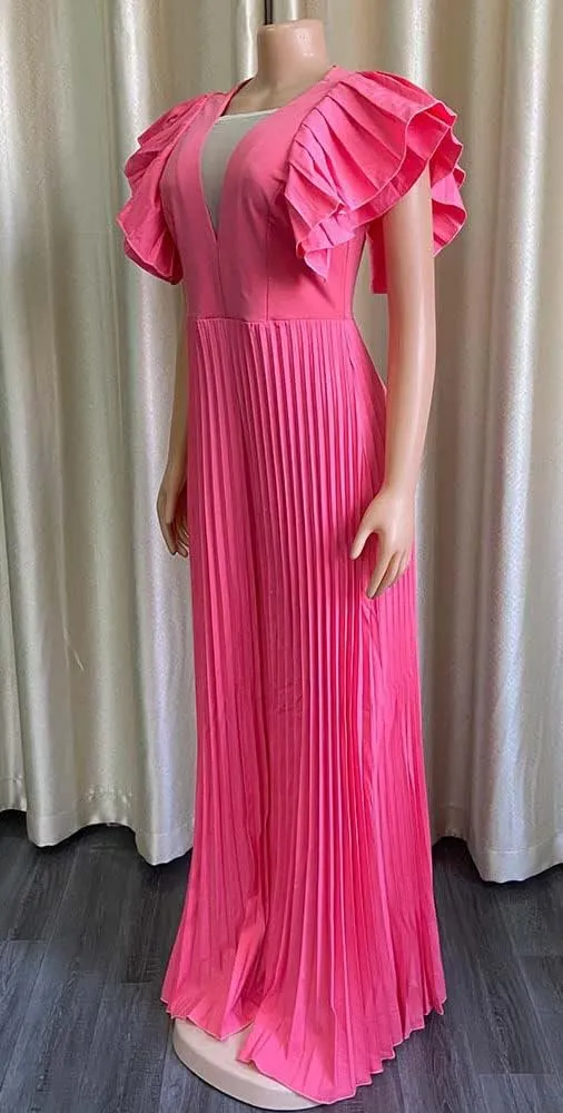 loveimgs Women's Summer Ruffle Short Sleeve Dressy Wide Leg Jumpsuit Pleated Long Pants Rompers