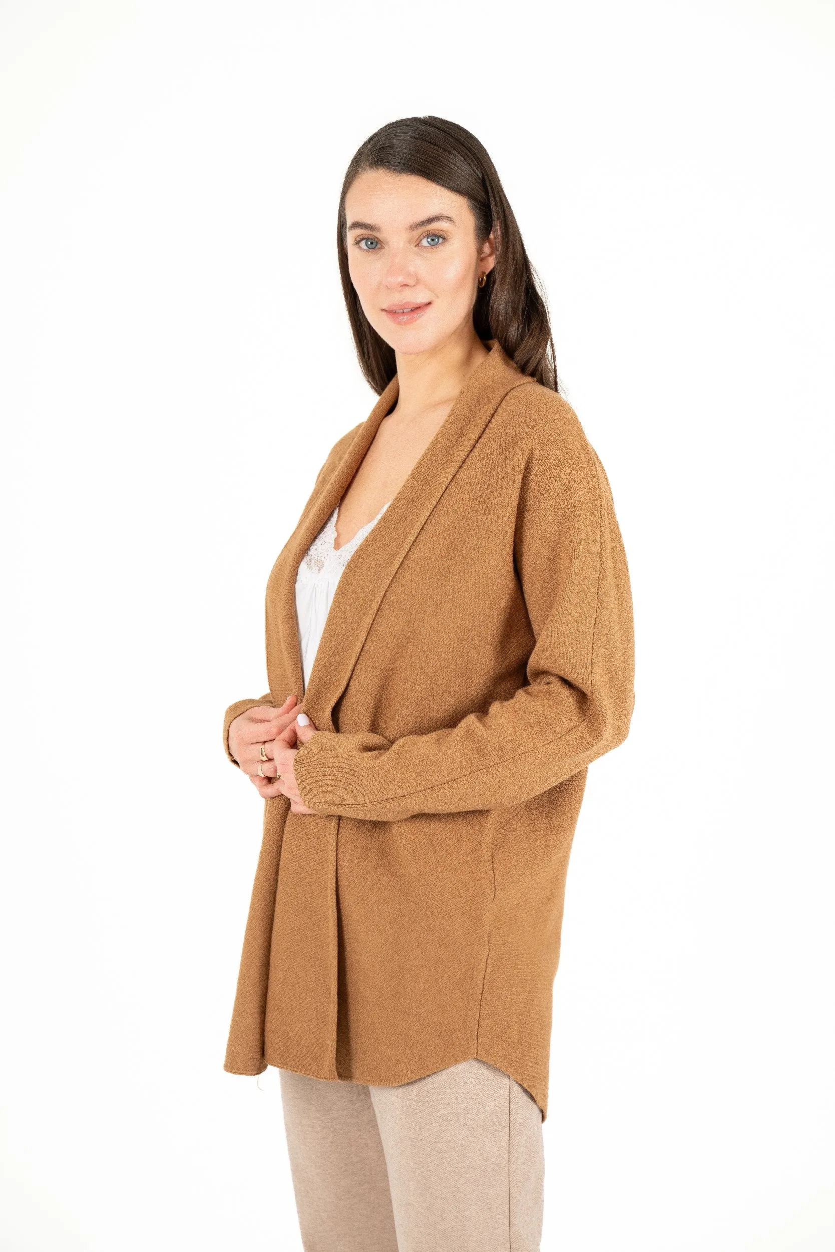 M Made in Italy – Shawl Collar Long Sleeve Double-Knit Cardigan
