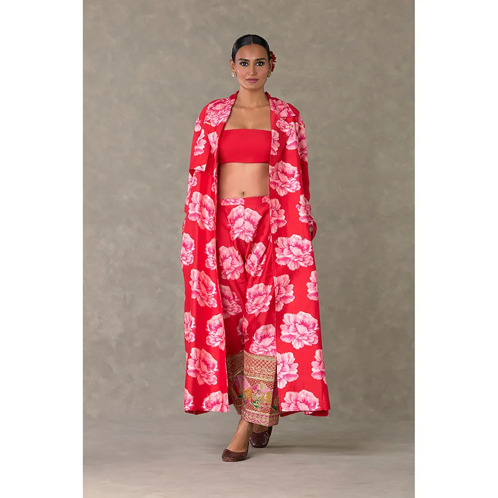 Masaba Red Nurvi Trench Coat with Pant & Bustier (Set of 3)
