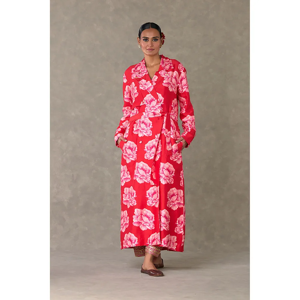Masaba Red Nurvi Trench Coat with Pant & Bustier (Set of 3)