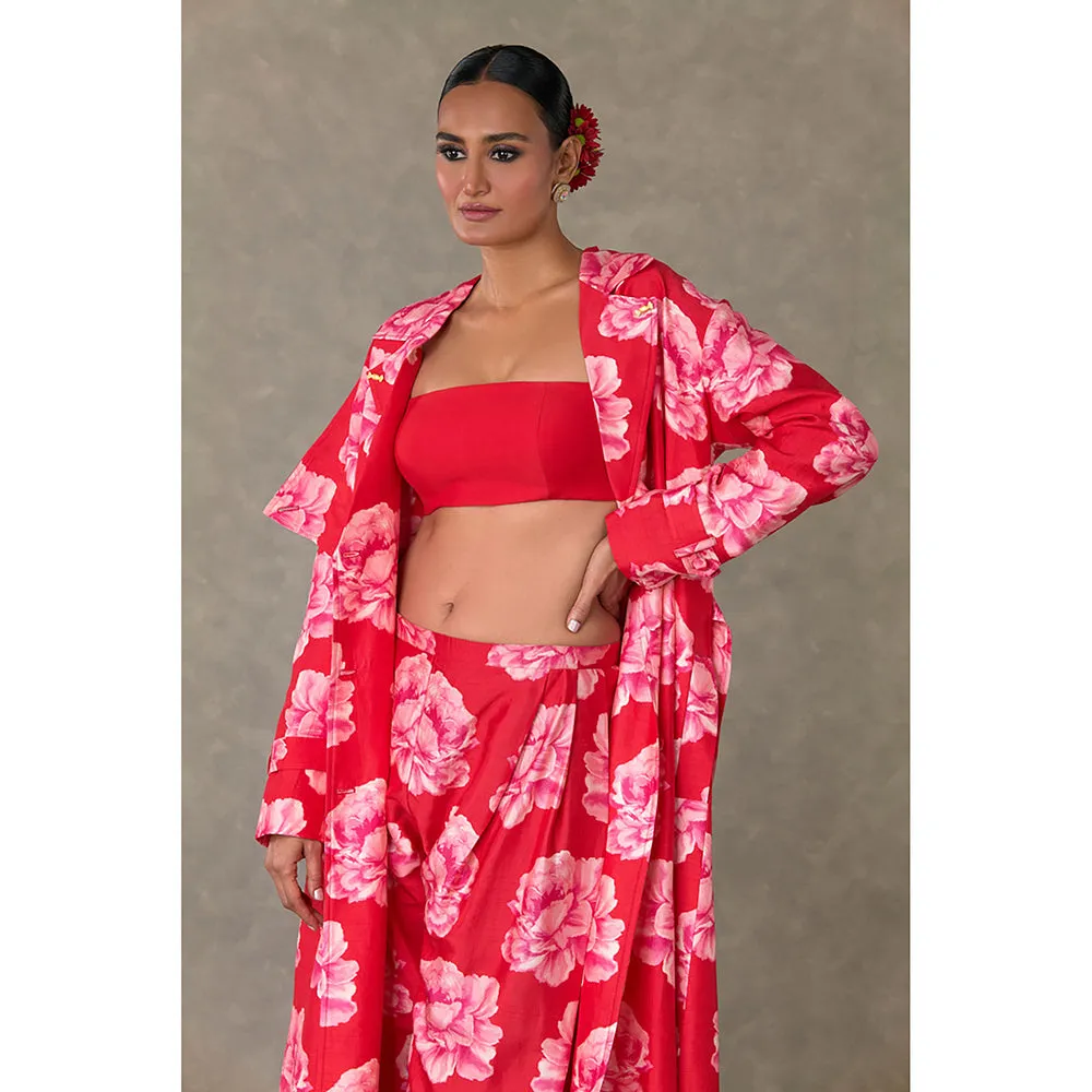 Masaba Red Nurvi Trench Coat with Pant & Bustier (Set of 3)