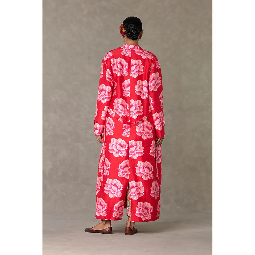 Masaba Red Nurvi Trench Coat with Pant & Bustier (Set of 3)