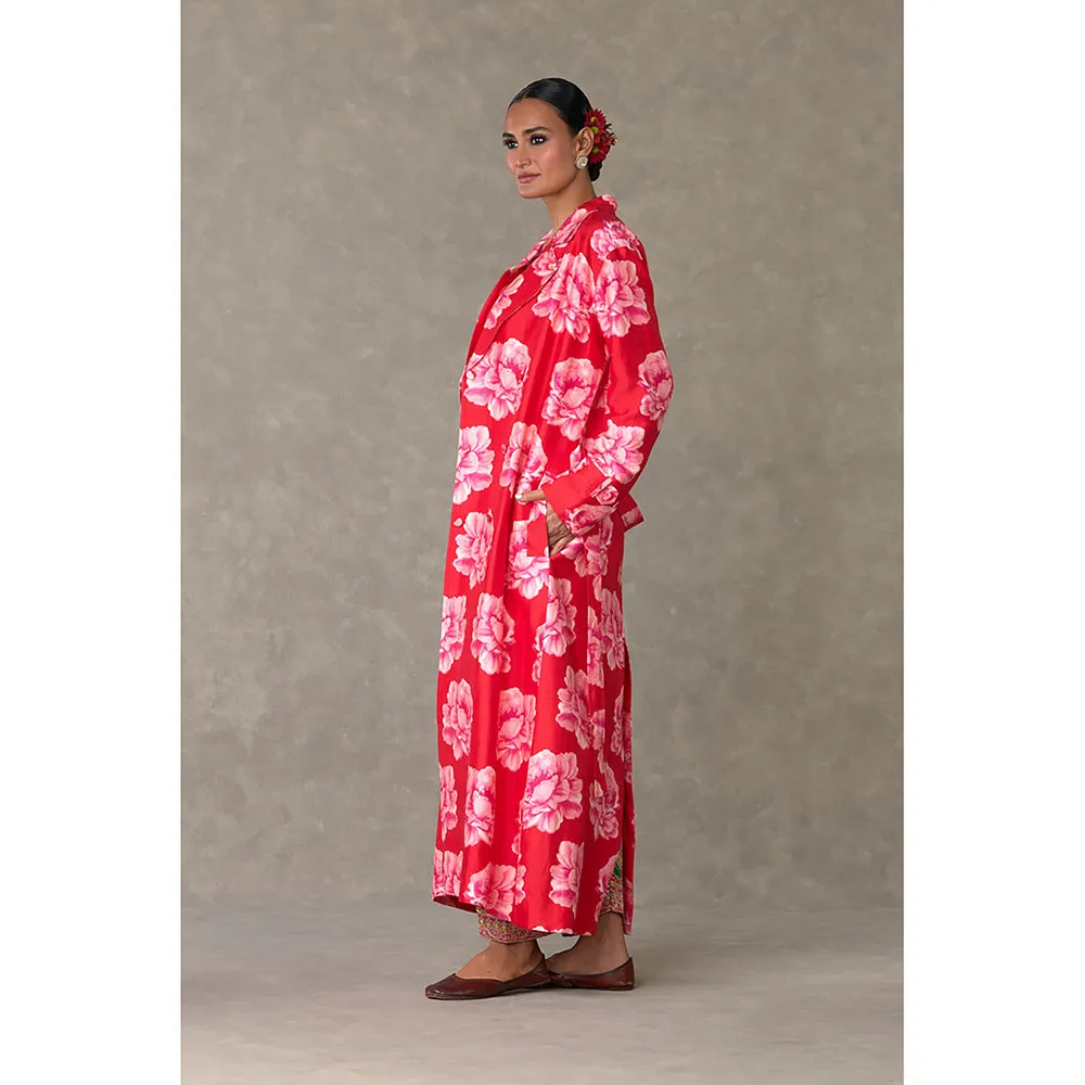 Masaba Red Nurvi Trench Coat with Pant & Bustier (Set of 3)