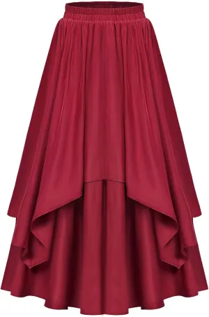 Maxi Skirts for Women High Waist Renaissance Double Layered Long Skirt Vintage Pleated Flowy Solid Summer Skirt