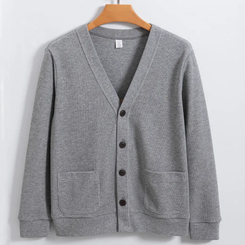 Mens Cardigan  Cotton Knit  Relaxed Fit  V-Neck  Button Front  Pockets