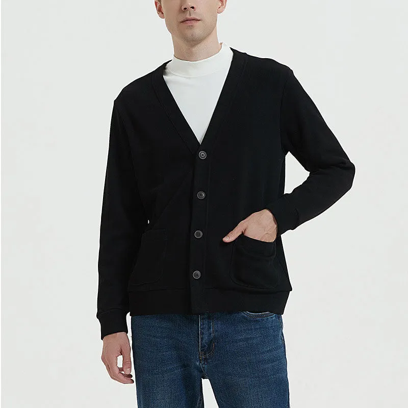 Mens Cardigan  Cotton Knit  Relaxed Fit  V-Neck  Button Front  Pockets