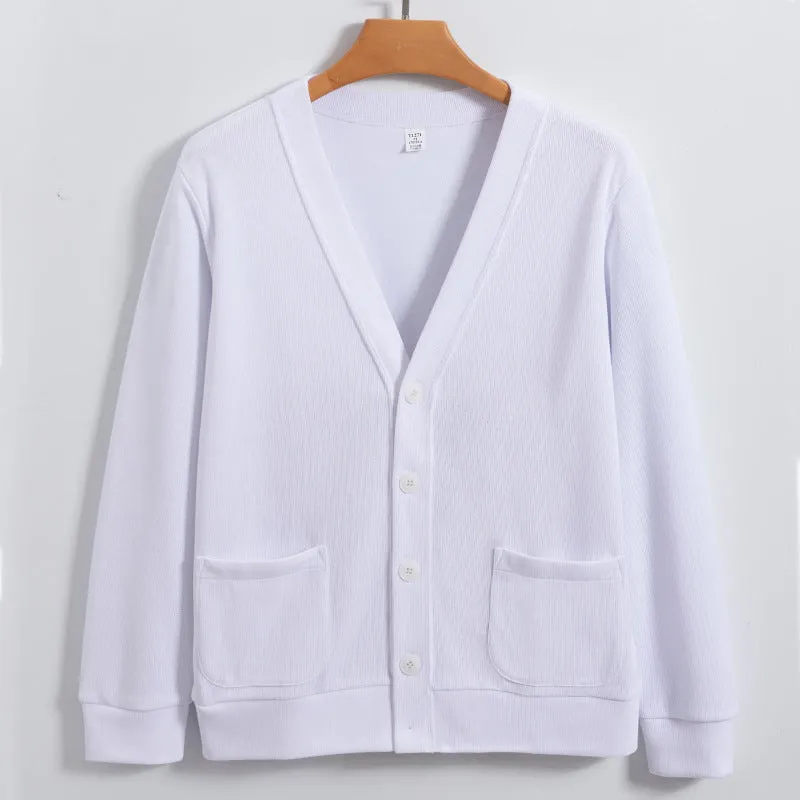 Mens Cardigan  Cotton Knit  Relaxed Fit  V-Neck  Button Front  Pockets